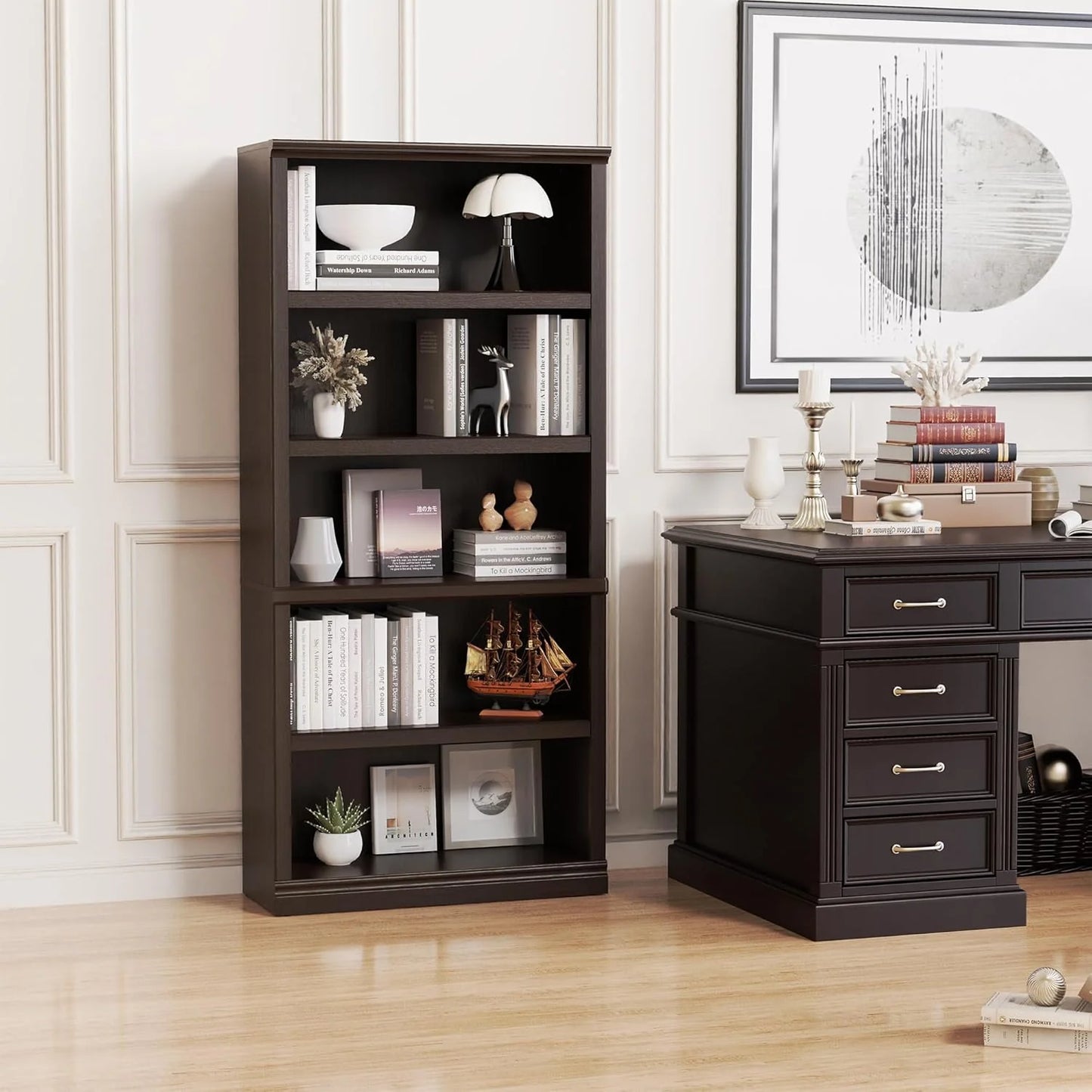 70-Inch Tall White Bookcase 5 Tiers Shelves Open Storage Bookshelf