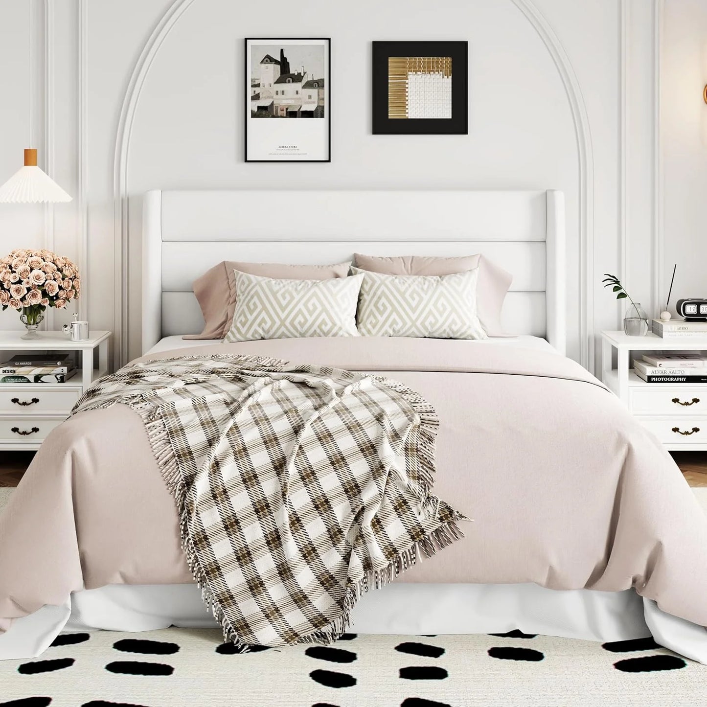 Allewie Queen Size Lift Up Storage Bed, Modern Wingback Headboard, Hydraulic Support, No Box Spring Needed, Light Beige