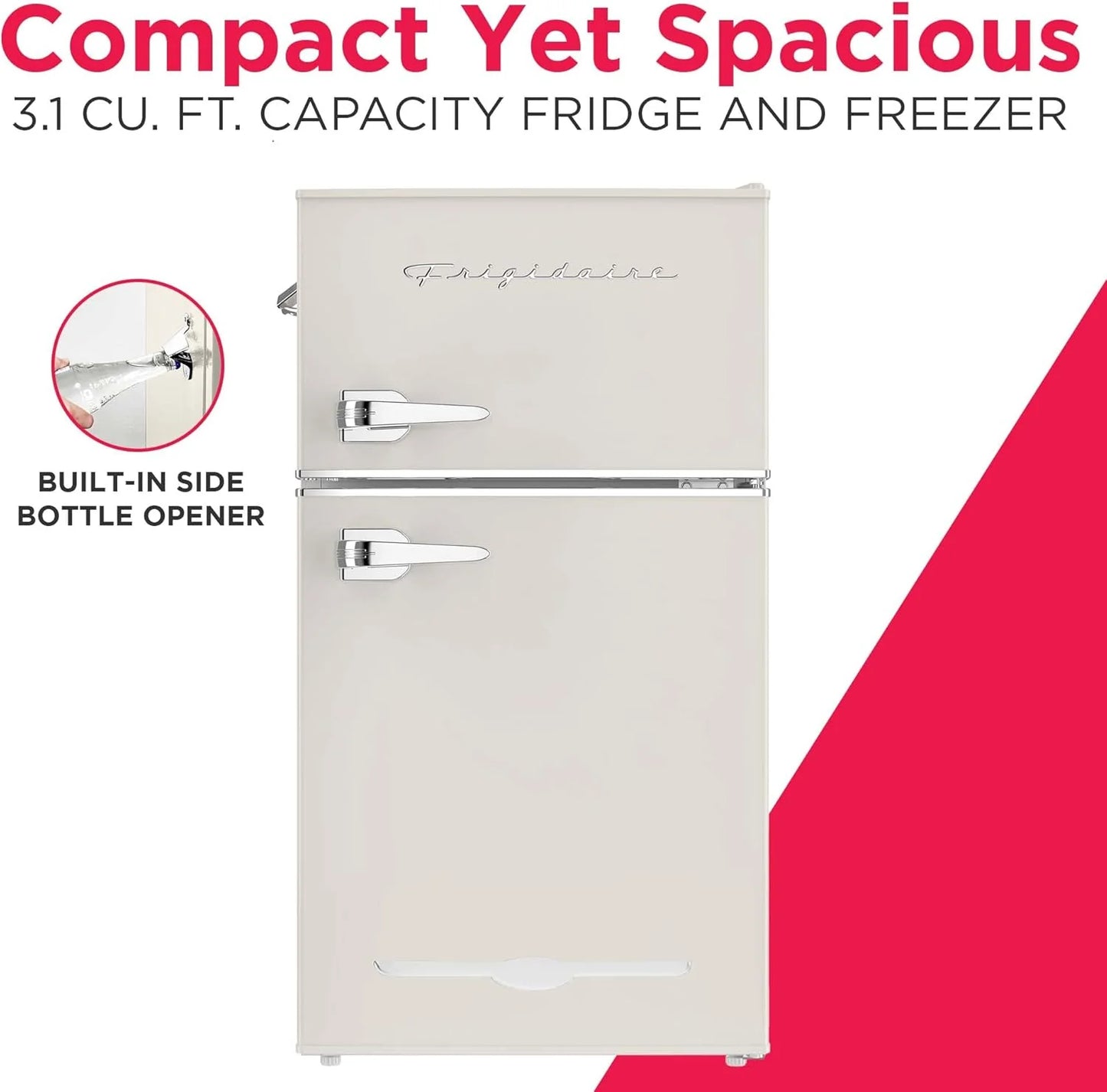 Frigidaire Retro Mini Fridge with Freezer & Side Bottle Opener-Small 2 Door Refrigerator for Office Bar or College Dorm Room-3.1 Cu Ft – 19”"D x 20.5" W x 33.5" H