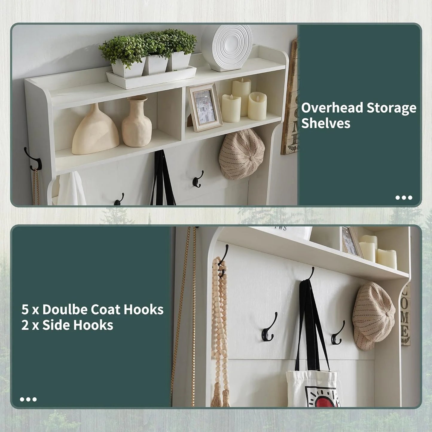 JXQTLINGMU 59-inch Farmhouse Foyer Tree with Shoe Storage, Entryway Bench Foyer Coat Rack Cabinet