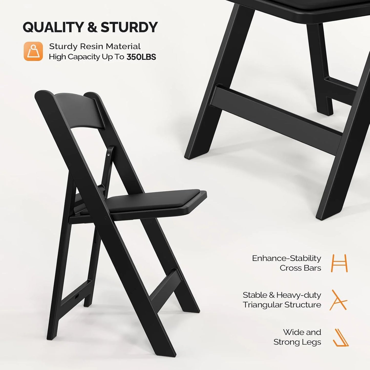 VINGLI Resin Folding Chair with Cushion Foldable Plastic Chair with Comfortable Cushioned Seat