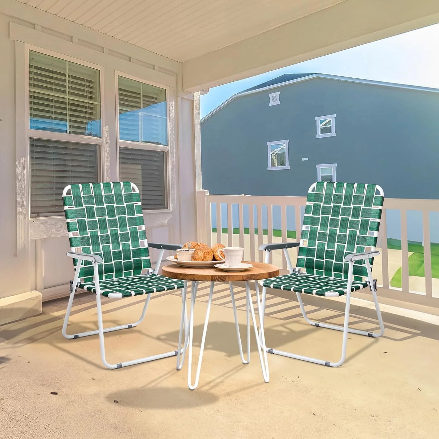 VINGLI Patio Lawn Webbed Folding Chairs Set of 2, Outdoor Beach Portable Lawn Chair Camping Chair Beach Chair