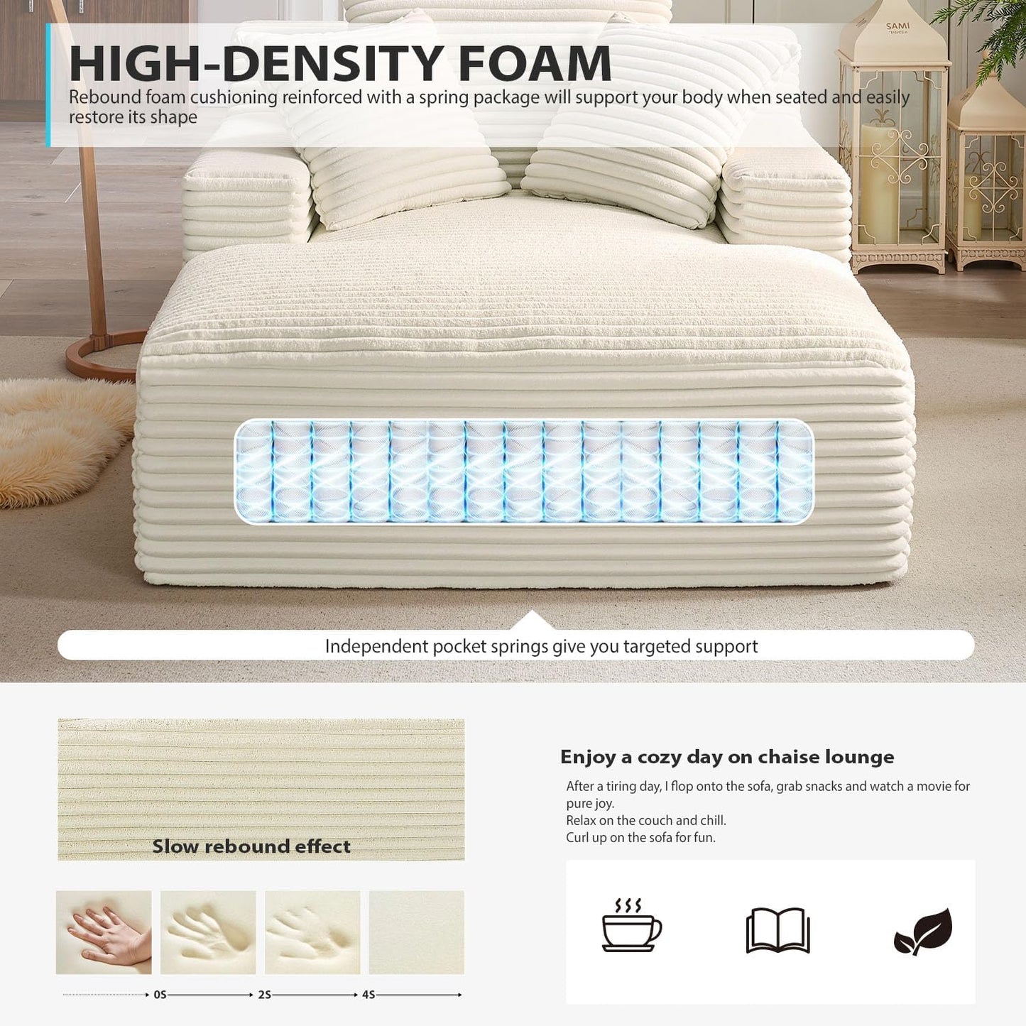 50-inch indoor recliner, oversized corduroy upholstered boneless sofa bed, deep sleeper sofa reading chair, cloud sofa, living room sofa