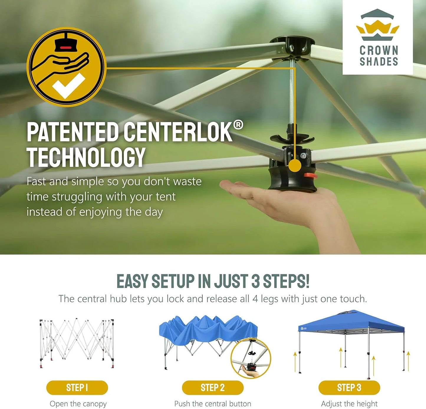 10x10 Pop-Up Awning - One-Click Installation Beach Tent - Outdoor Sunshade Silver Coated Top, 3 Heights and 4 Sand Pockets