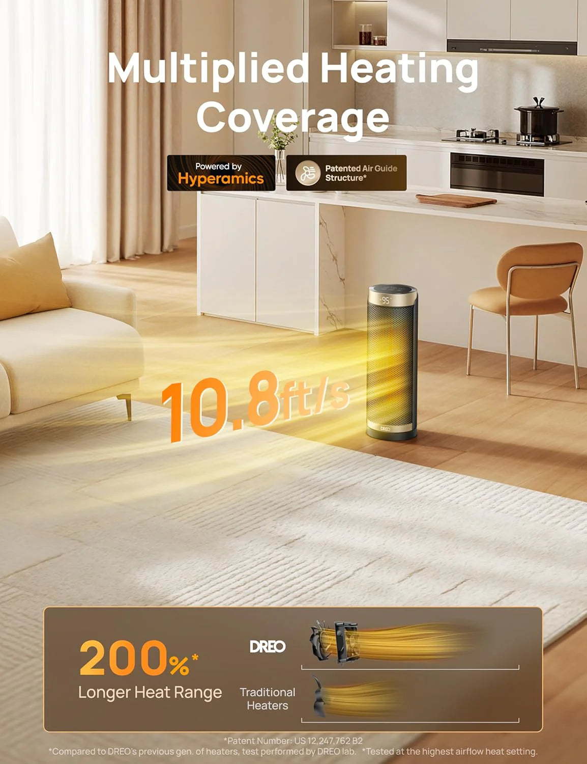 Space Heater, 1500W Electric Indoor Heater with Thermostat Quiet Portable Heater