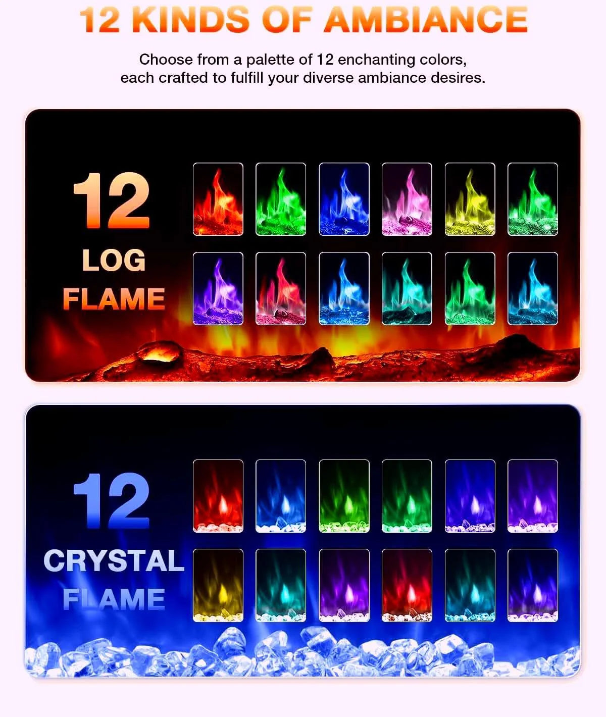 Electric Fireplace 60Inch,Wall Mounted Electric Fireplace Heater with Timer Inserts，TV Stand Touch Screen and Realistic Flame,Log Set,Crystal Flames 750 to 1500W，Remote for Living Room