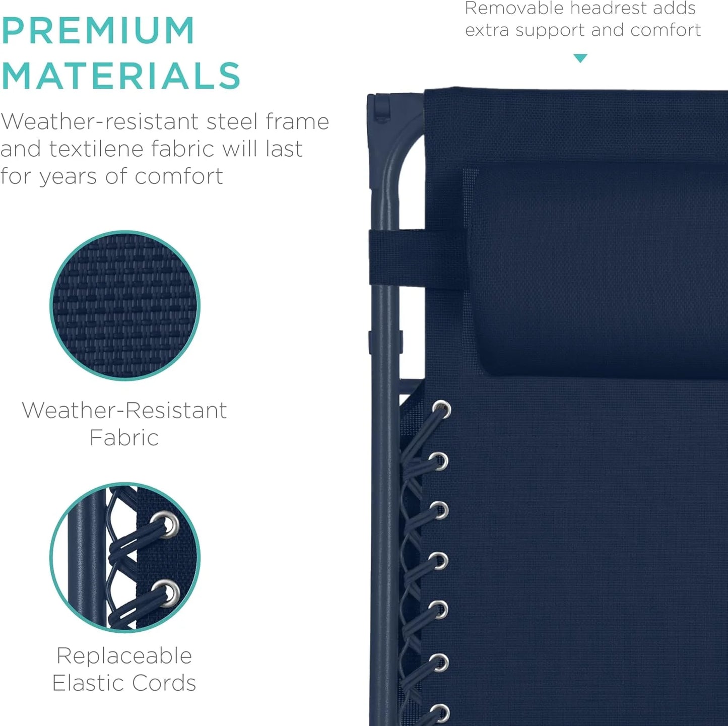 Best Choice Products Folding Zero Gravity Outdoor Recliner Patio Lounge Chair w/Adjustable Canopy Shade, Headrest, Side Accessory Tray, Textilene Mesh - Peacock Blue