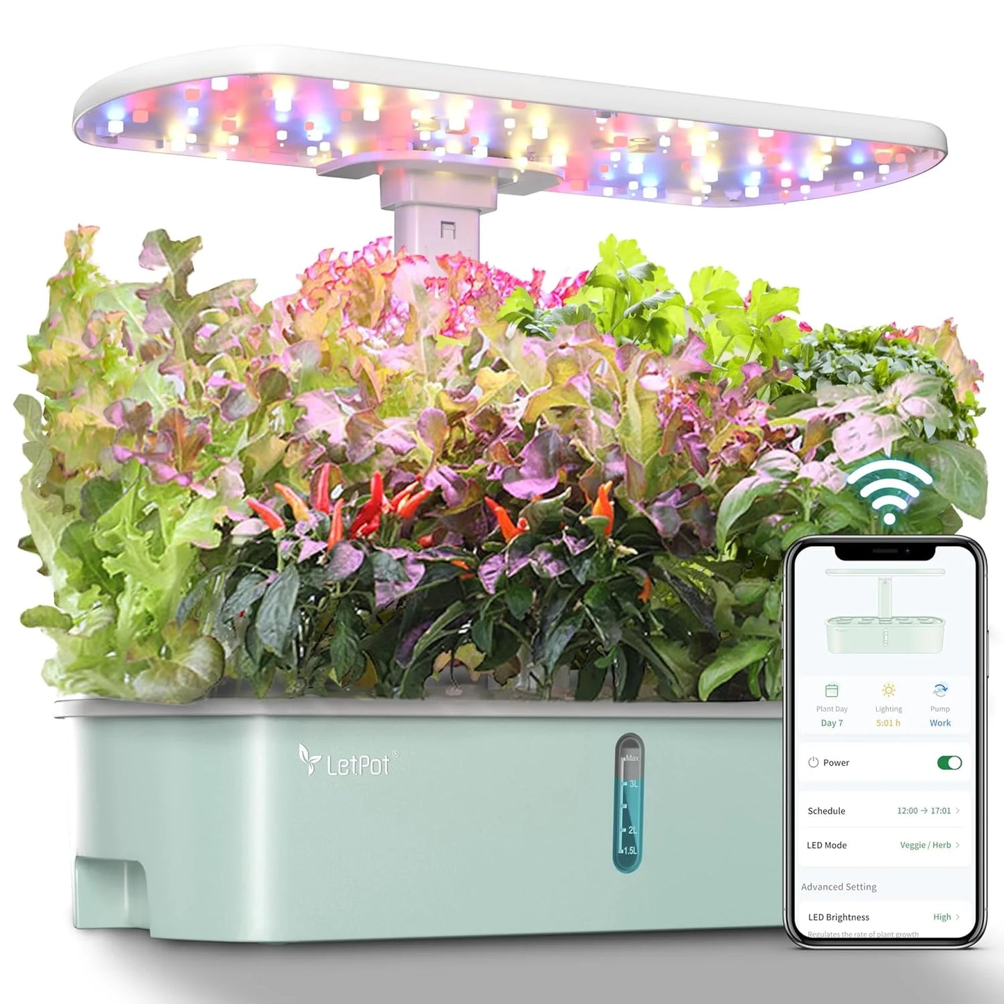 Hydroponic Planting System Kit, App and WiFi Controlled Smart Indoor Garden with 24W Full Spectrum Grow Light