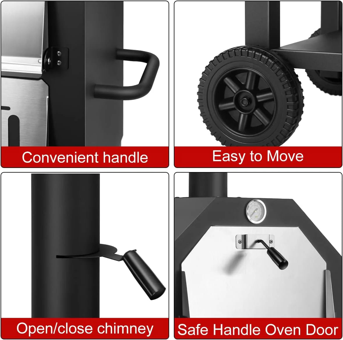 EDOSTORY Outdoor Pizza Oven, Wood Fired for Outside, Patio Maker With Stone, Peel, Grill Rack, and Waterproof Cover for Backyard Camping