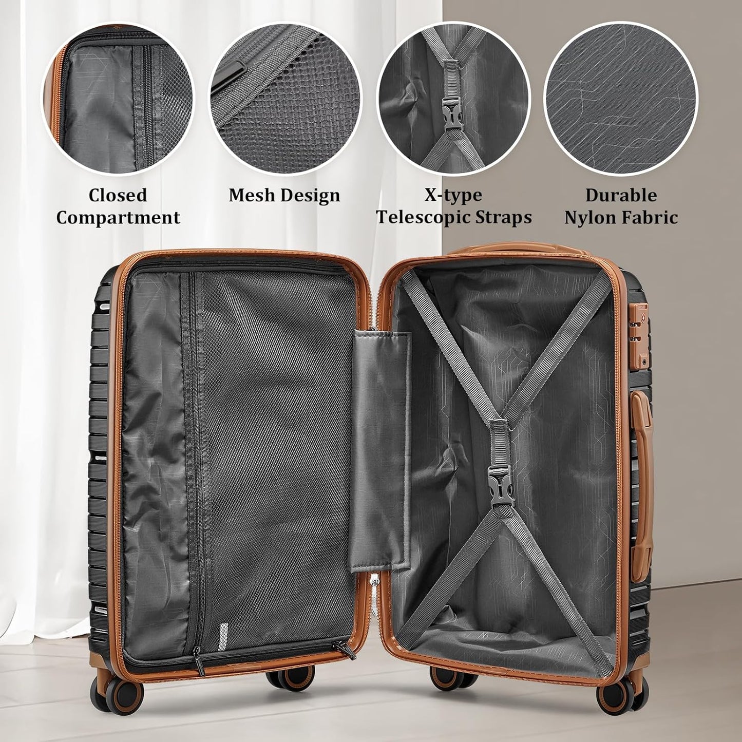 5-piece PP hardshell lightweight travel carry-on luggage set with dual spinner wheels and TSA lock