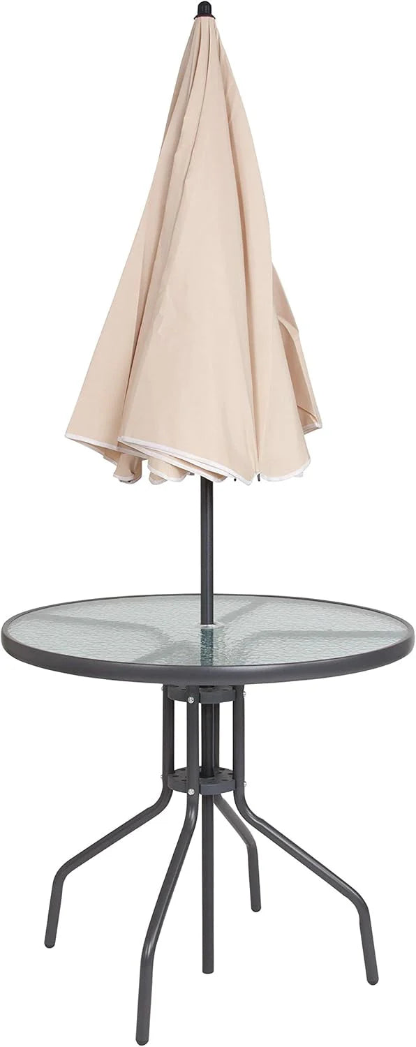 EMMA + OLIVER 6 Piece Brown Patio Garden Set with Umbrella Table and Set of 4 Folding Chairs