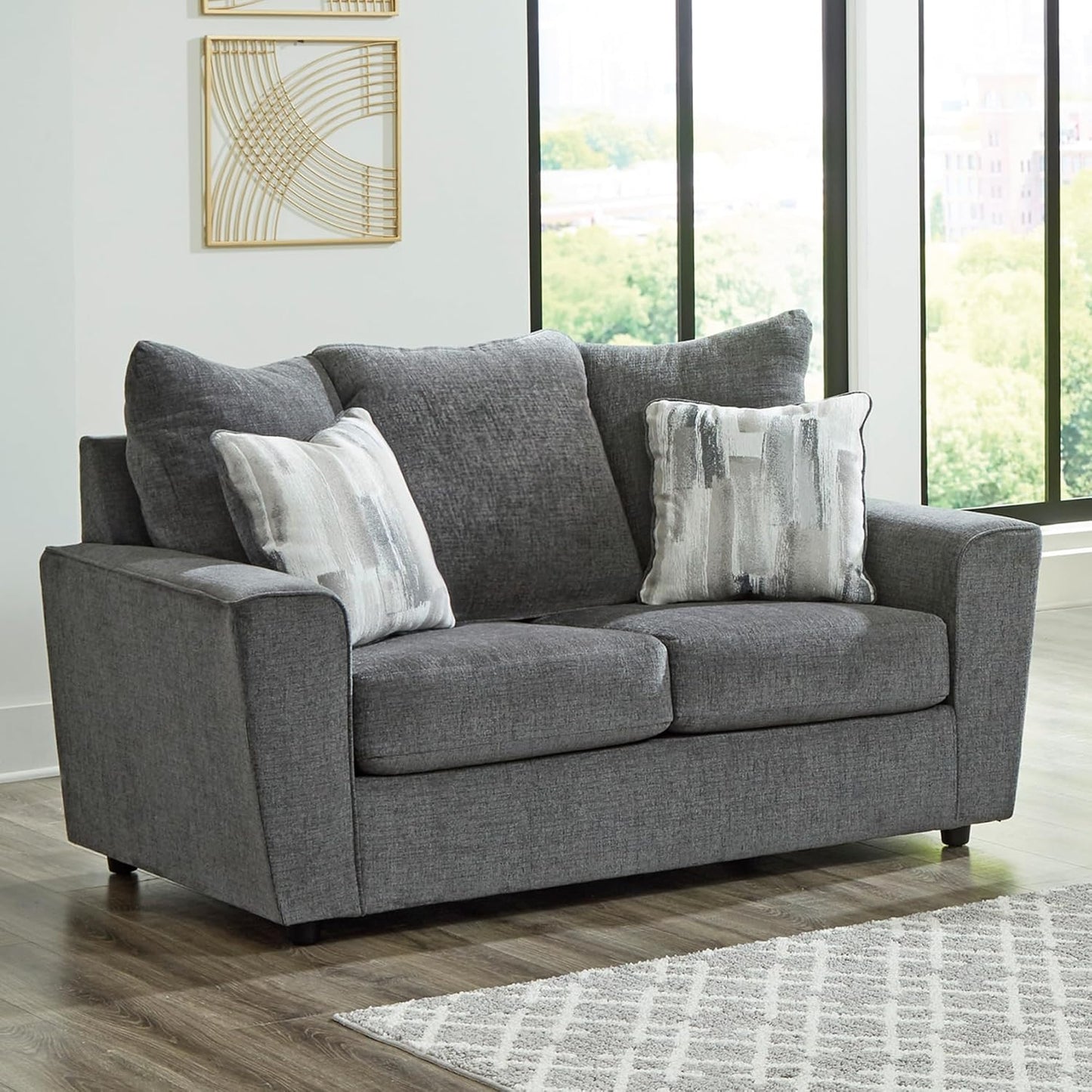 Casual Loveseat with Flared Arms Gray Upholstered Sofa for Living Room