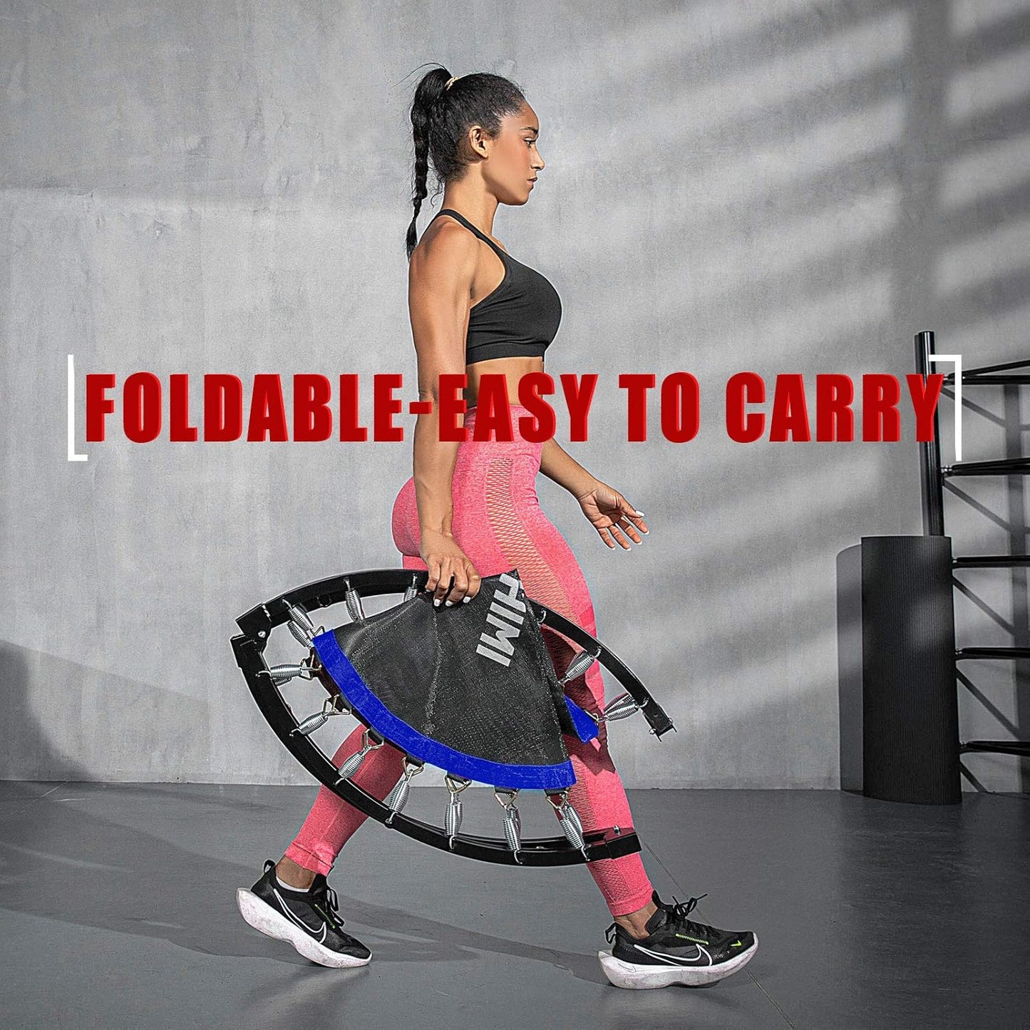 Kanchimi 40" 48" Folding Mini Fitness Indoor Exercise Workout Rebounder Trampoline with Handle, Max Load 330lbs