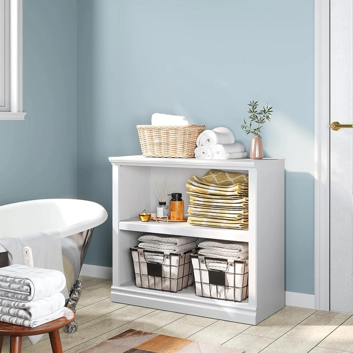 70-Inch Tall White Bookcase 5 Tiers Shelves Open Storage Bookshelf