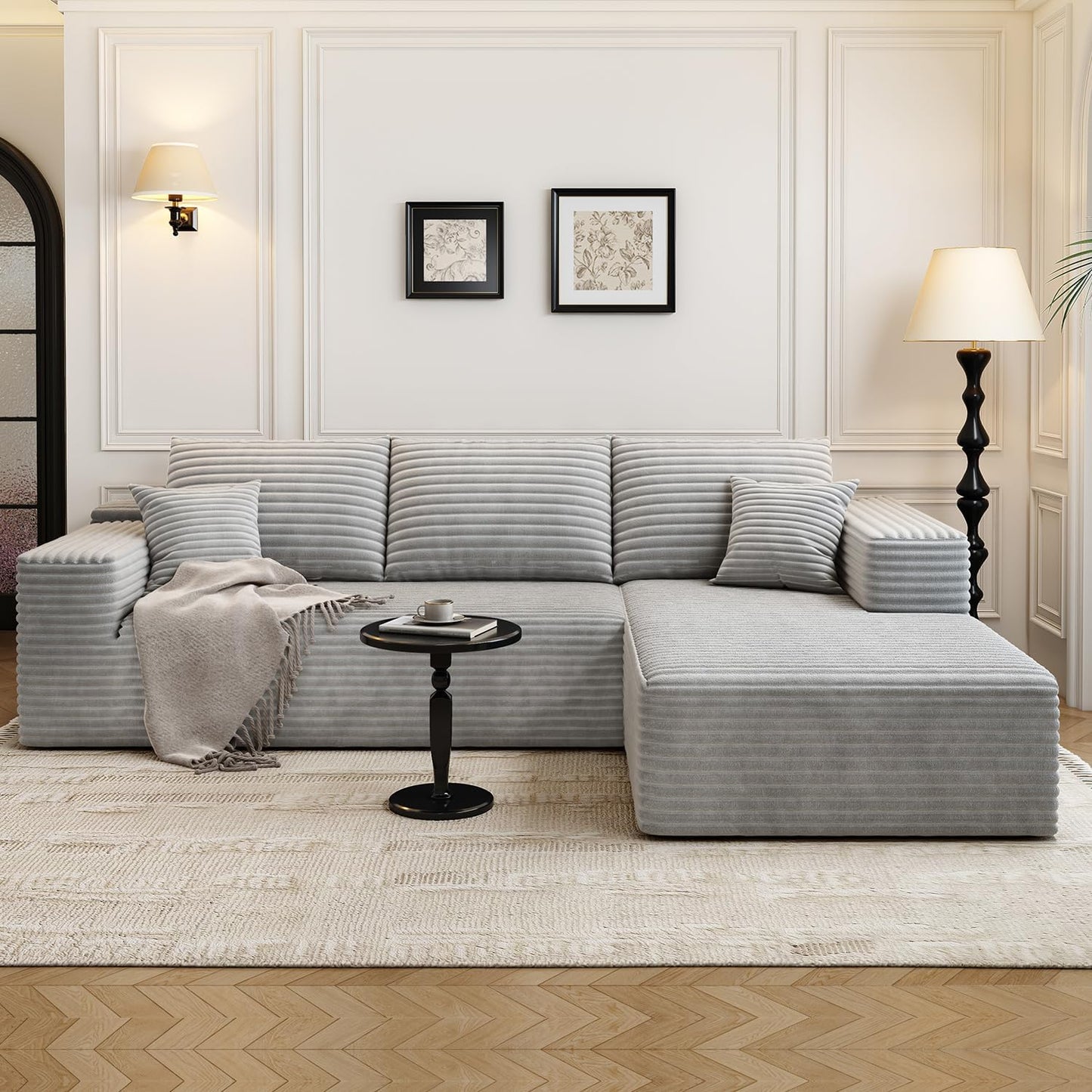 107.5 inch Cloud Modular Sectional Sofa with L-Shaped Chaise Lounge, Modern Minimalist Upholstered Sofa Deep Seating Corner Sofa