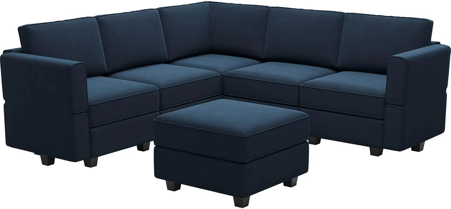 Belffin Modular Sectional Sofa with Ottomans Velvet Reversible Sleeper Chaise Bed Storage Seat Black