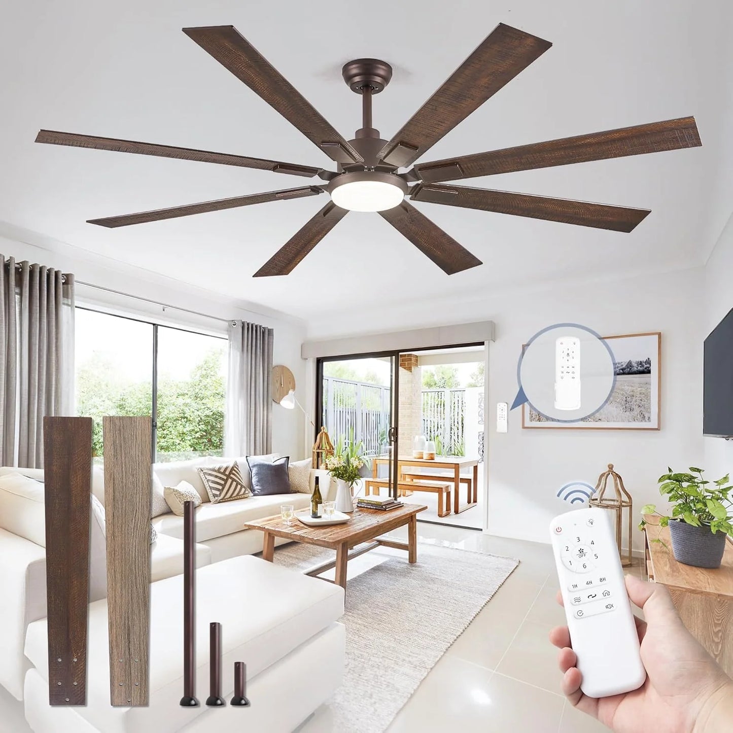 Zmishibo 72-inch large ceiling fan with lighting and remote indoor/outdoor