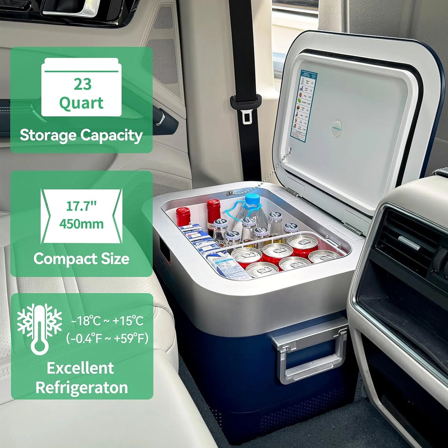 Car Fridge Portable 12 Volt Refrigerator 23 Quart (22 Liter) Freezer Compressor Cooler 12V/24V DC 110～240 V AC for Outdoor, Camping, Travel, Home Use -18℃~+15℃ (Green)