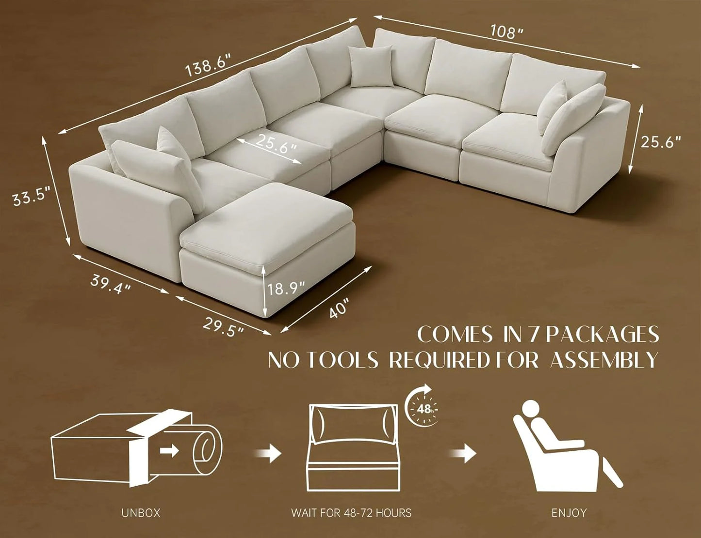 110 inch cloud sectional sofa for living room, convertible L-shaped sofa 3 seater sectional sofa
