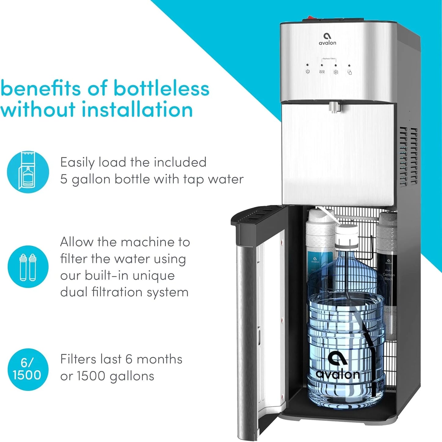 Avalon A3F Bottom Loading Water Cooler Dispenser with BioGuard-3 Temperature Settings-UL-Filtered