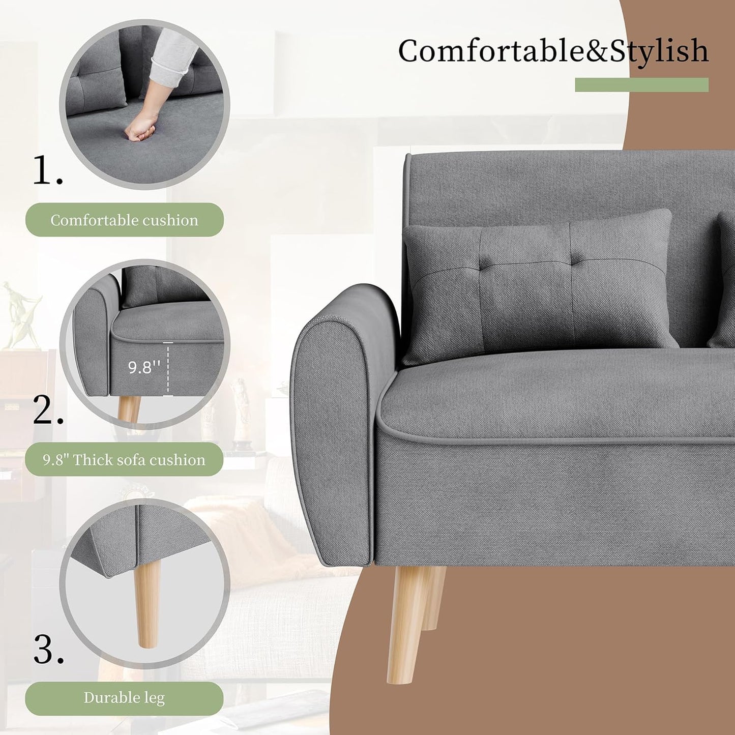 47" Small Modern Loveseat Sofa