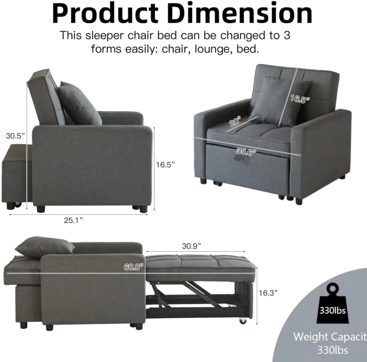 Sofa Bed Chair Convertible Sleeper Sofa with Pull-Out Bed