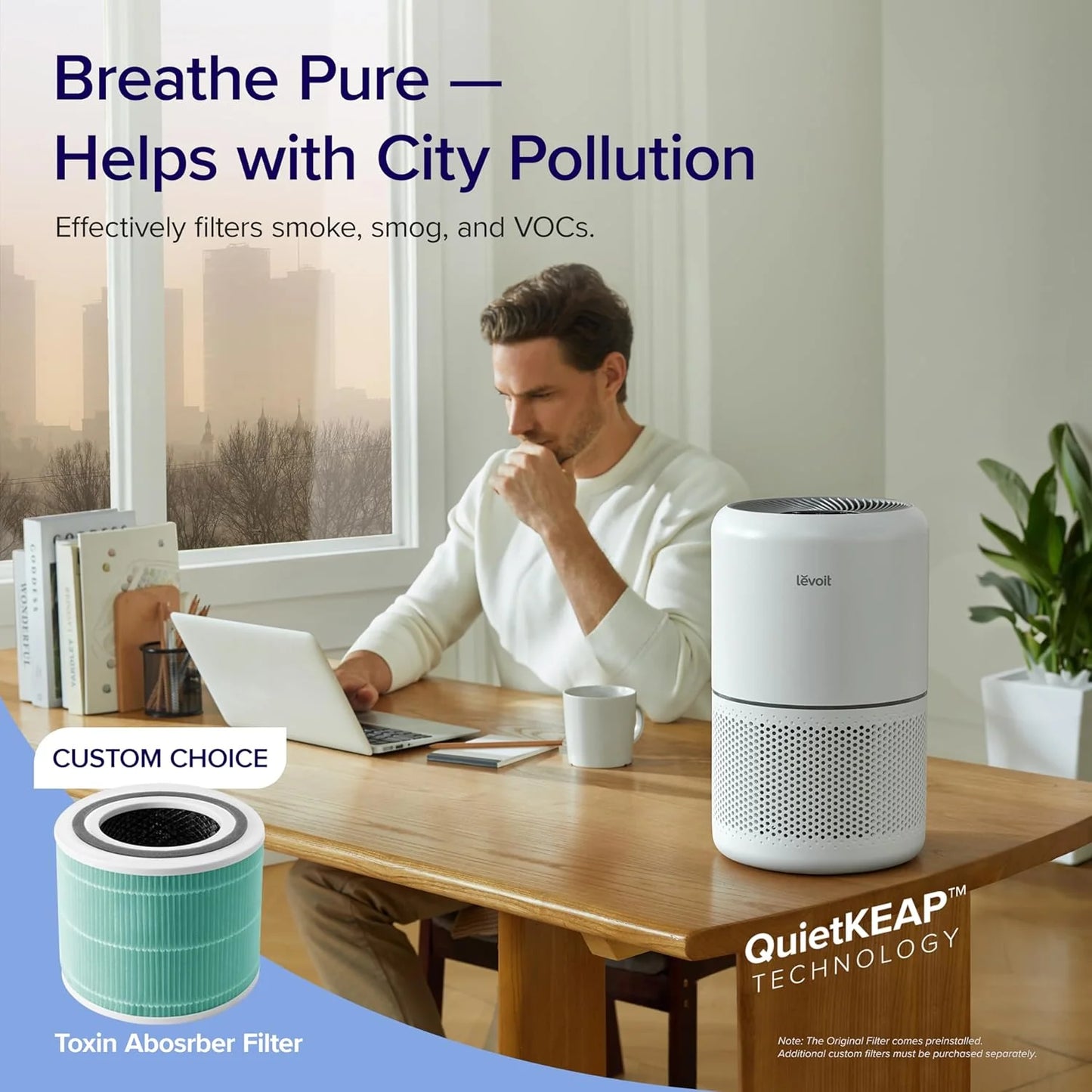 Air Purifier for Bedroom Allergies and Pet Hair, 56W High Torque Motor