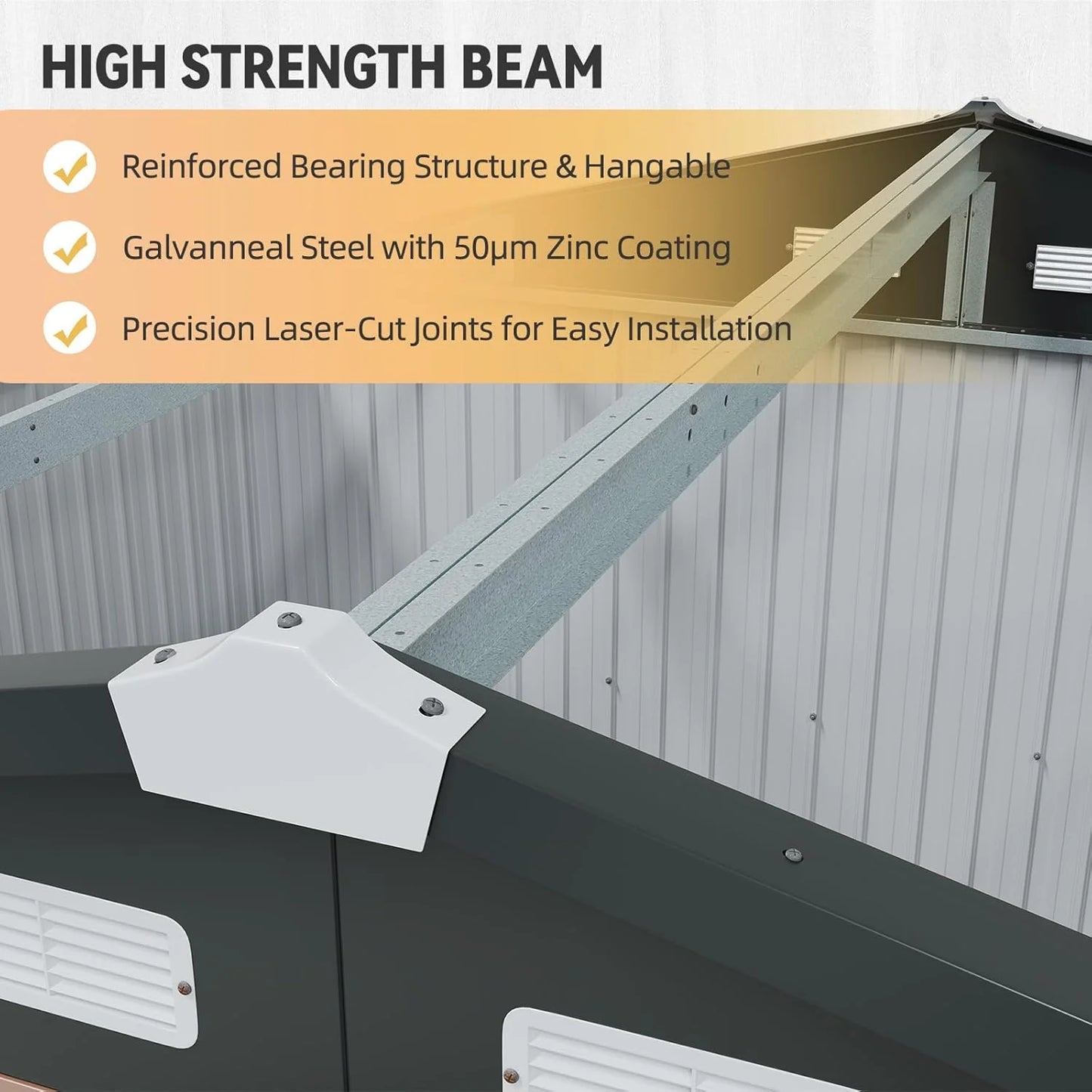 Aoxun 7.4x5.3FT Shed with Floor Galvanized Steel Outdoor Storage Shed Metal Garden Shed with Double Doors, 15mm Moisture-Proof Floor & Ventilation, Sloped Roof for Bike/Generator/Tool Storage (Brown)