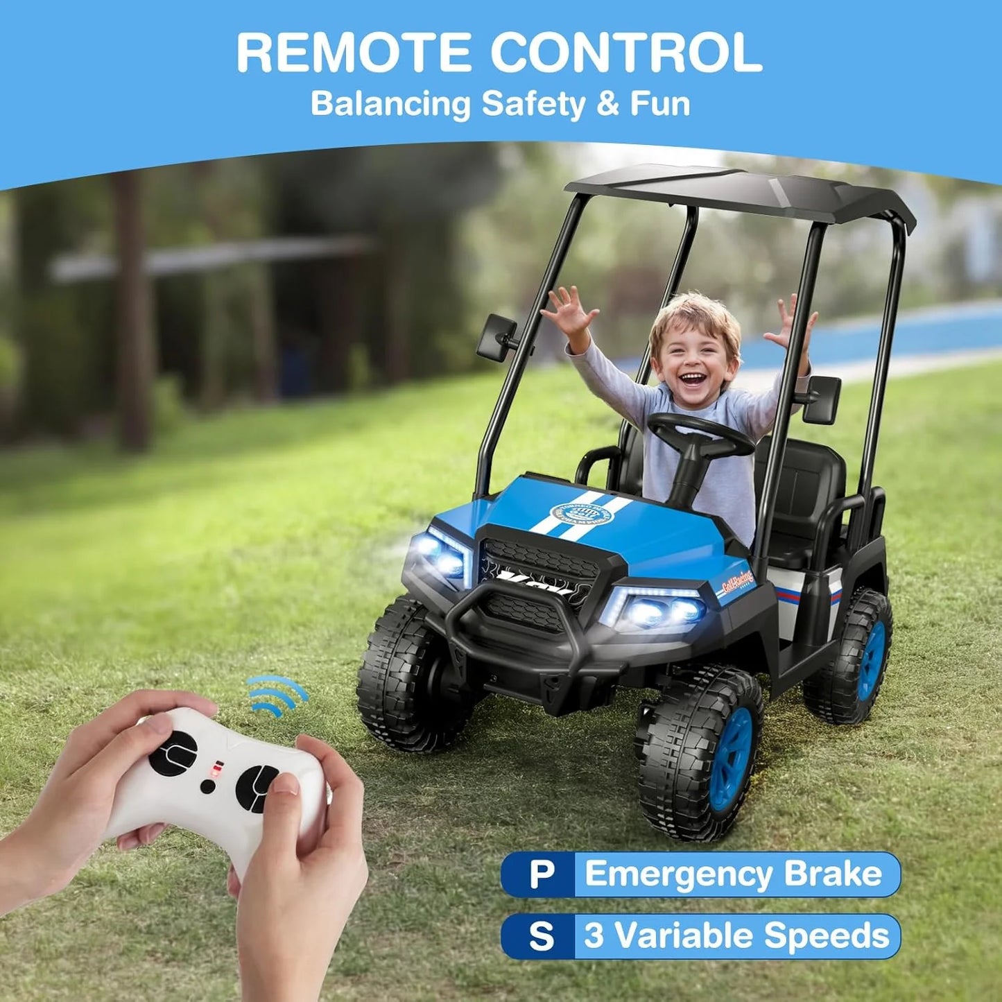 R9 24V Children's Golf Cart with Remote Control, Removable Awning
