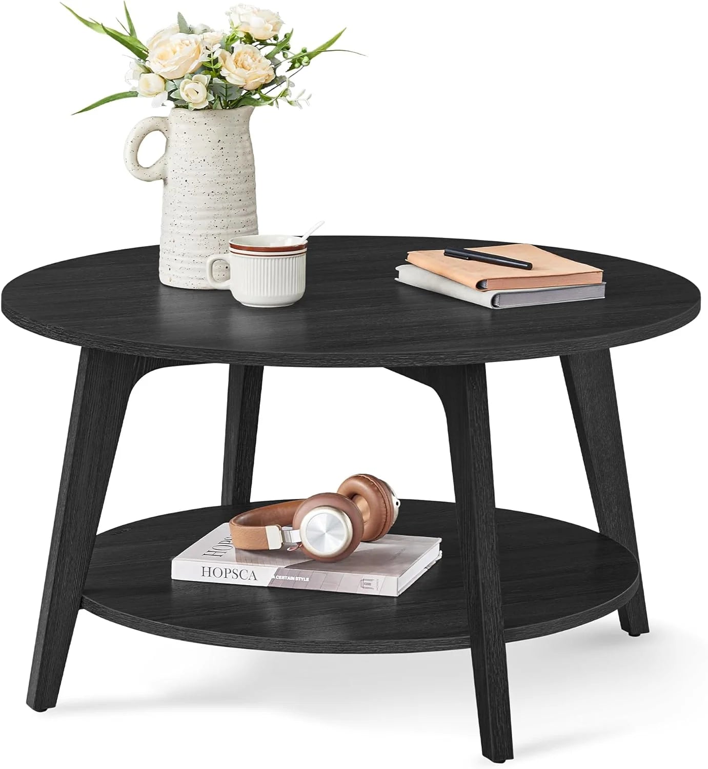 VASAGLE Round Coffee Table, 2 Tier Coffee Table with Storage, for Living Room, 31.5 x 17.7 Inches
