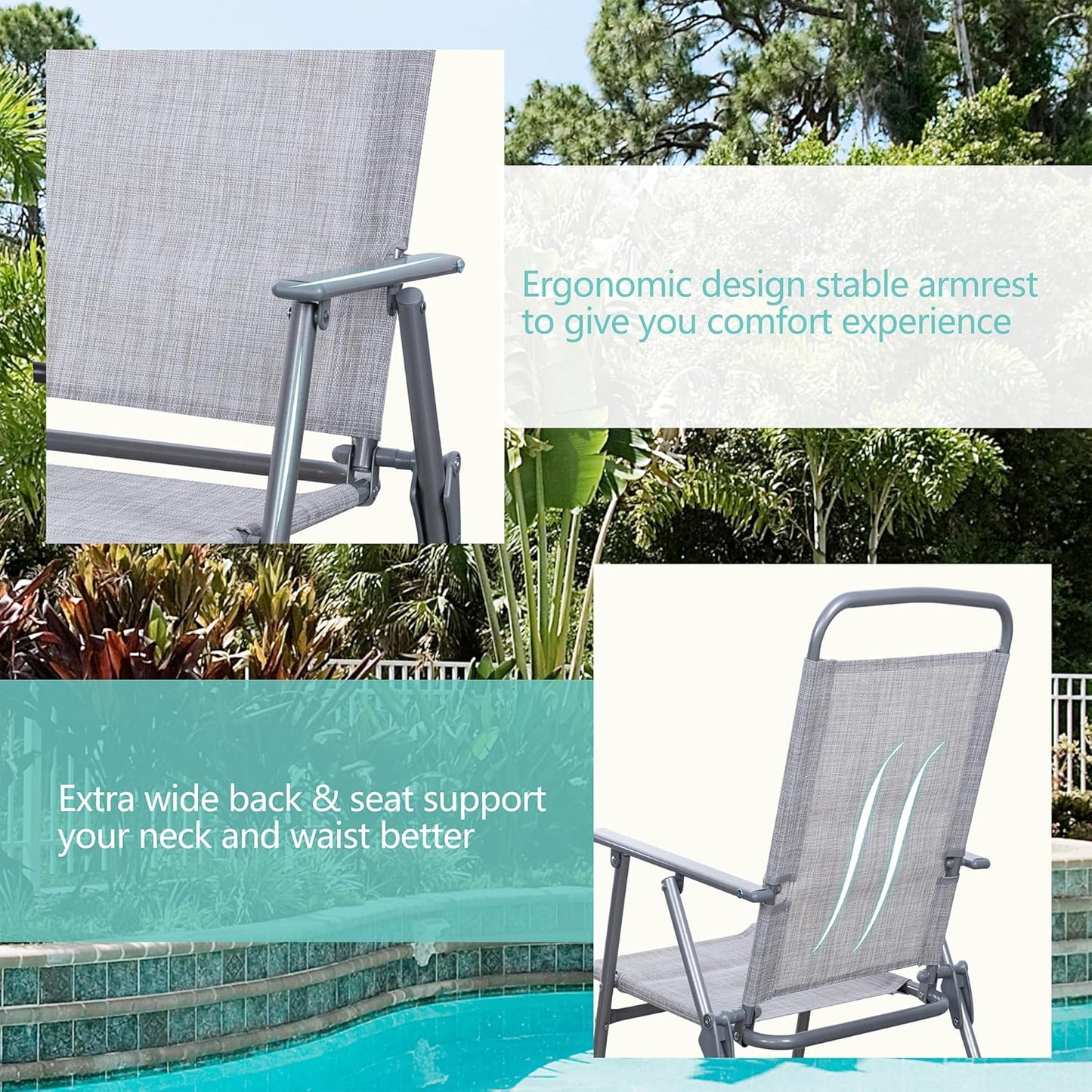 Vongrasig 6 Piece Folding Patio Dining Set,Small Metal Outdoor Garden Patio Table and Chair Set w/Umbrella for Lawn,Deck,Backyard,Black