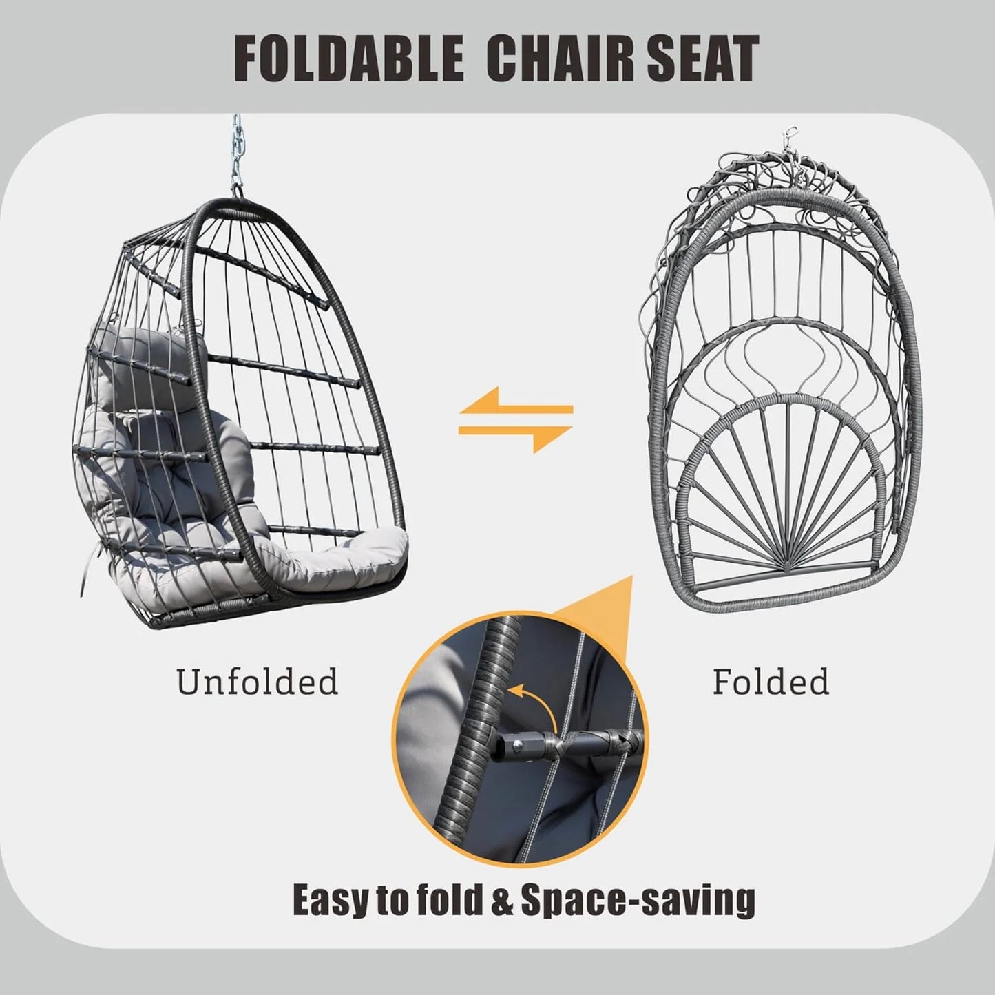 HWB Hanging Egg Chair with Stand, Patio Wicker Hammock Egg Swing Chair with Cushion for Bedroom Garden Indoor Outdoor (Beige)