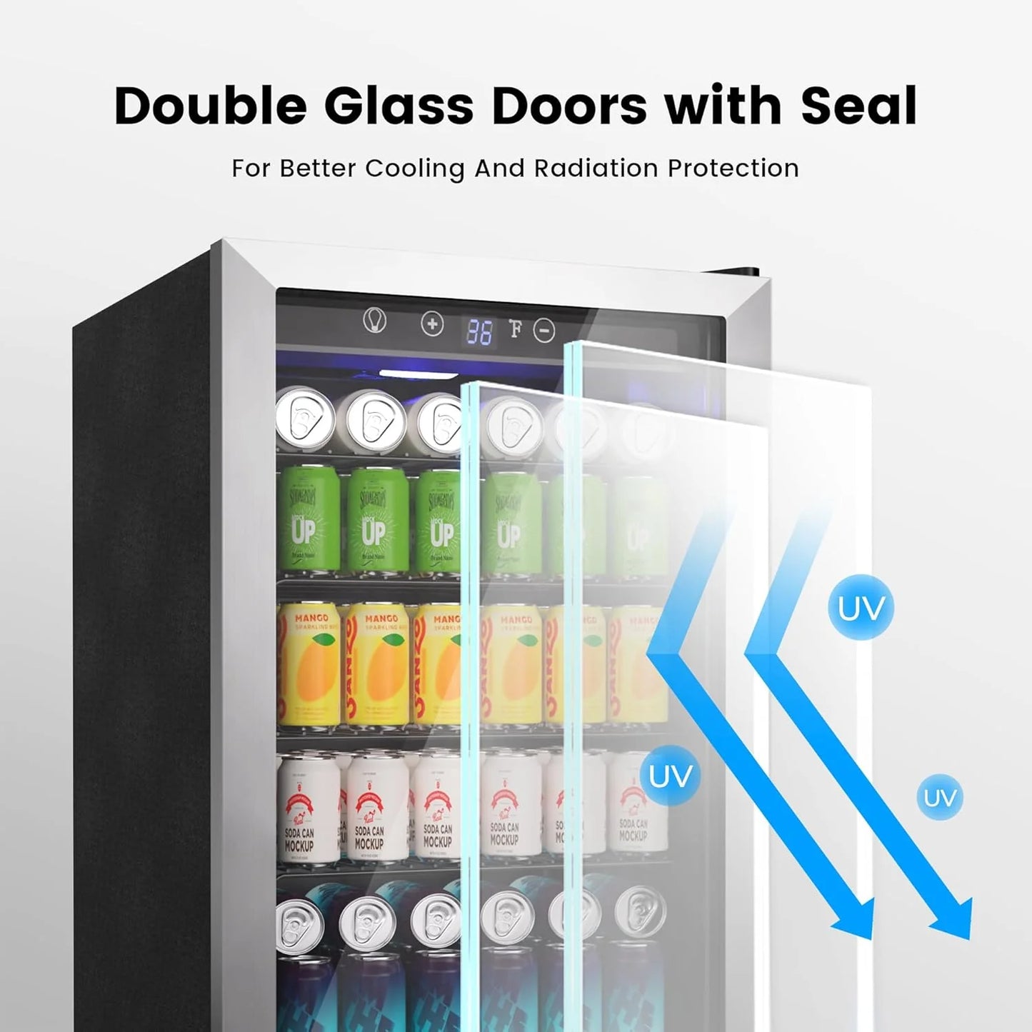 Beverage Refrigerator Cooler - 126 Can Mini Fridge Glass Door for Drinks Soda Beer Wine - Small Refrigerator for Office Bedroom Home Bar, 4 Adjustable Shelves, 3.2 Cu.Ft, Silver