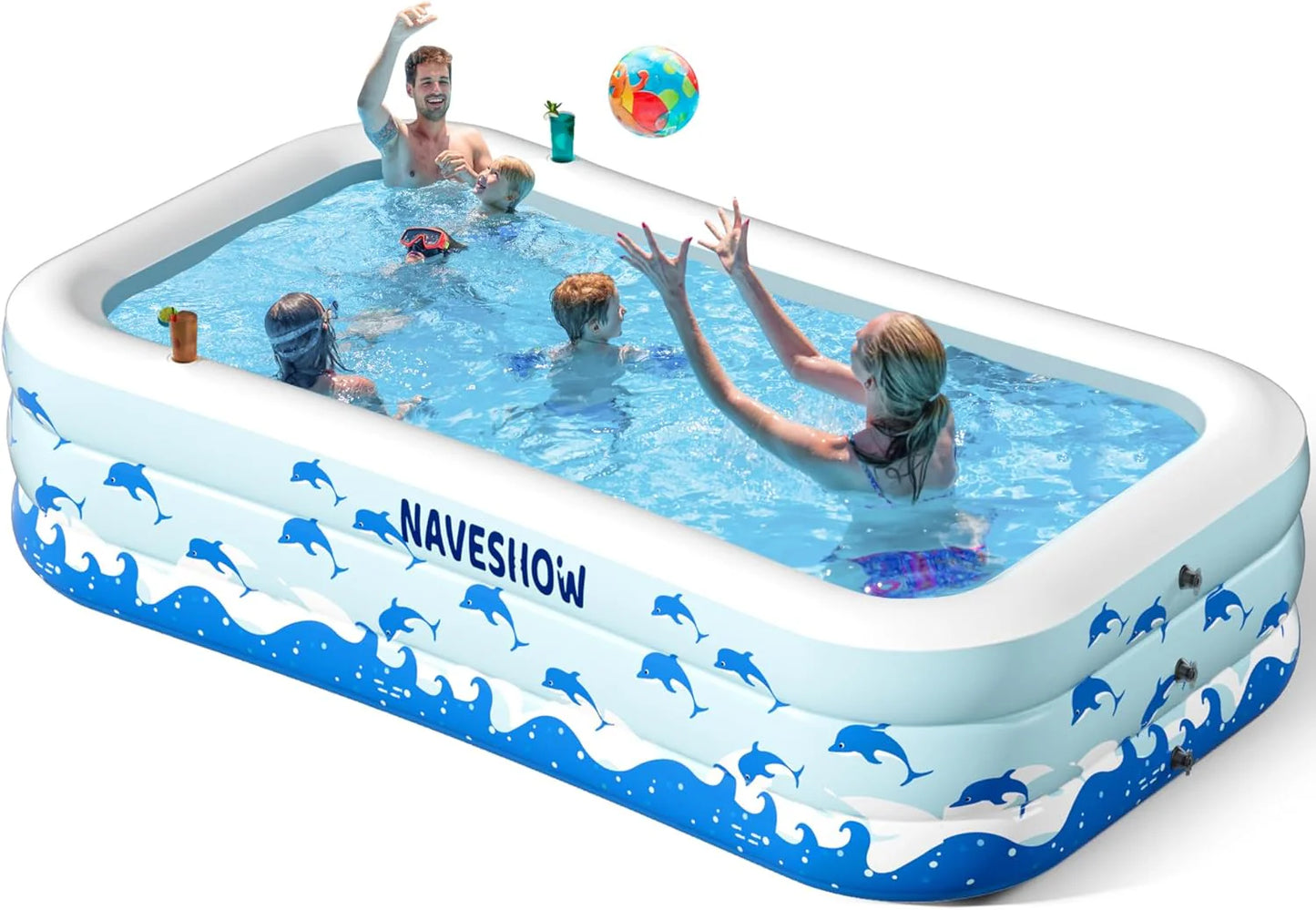 Inflatable Swimming Pool with Seats, 130" x 72" x 22" Full-Sized Durable PVC Thickened Above Ground Family Blow Up Pool for Outdoor Summer Water Party Backyard Garden Lawn