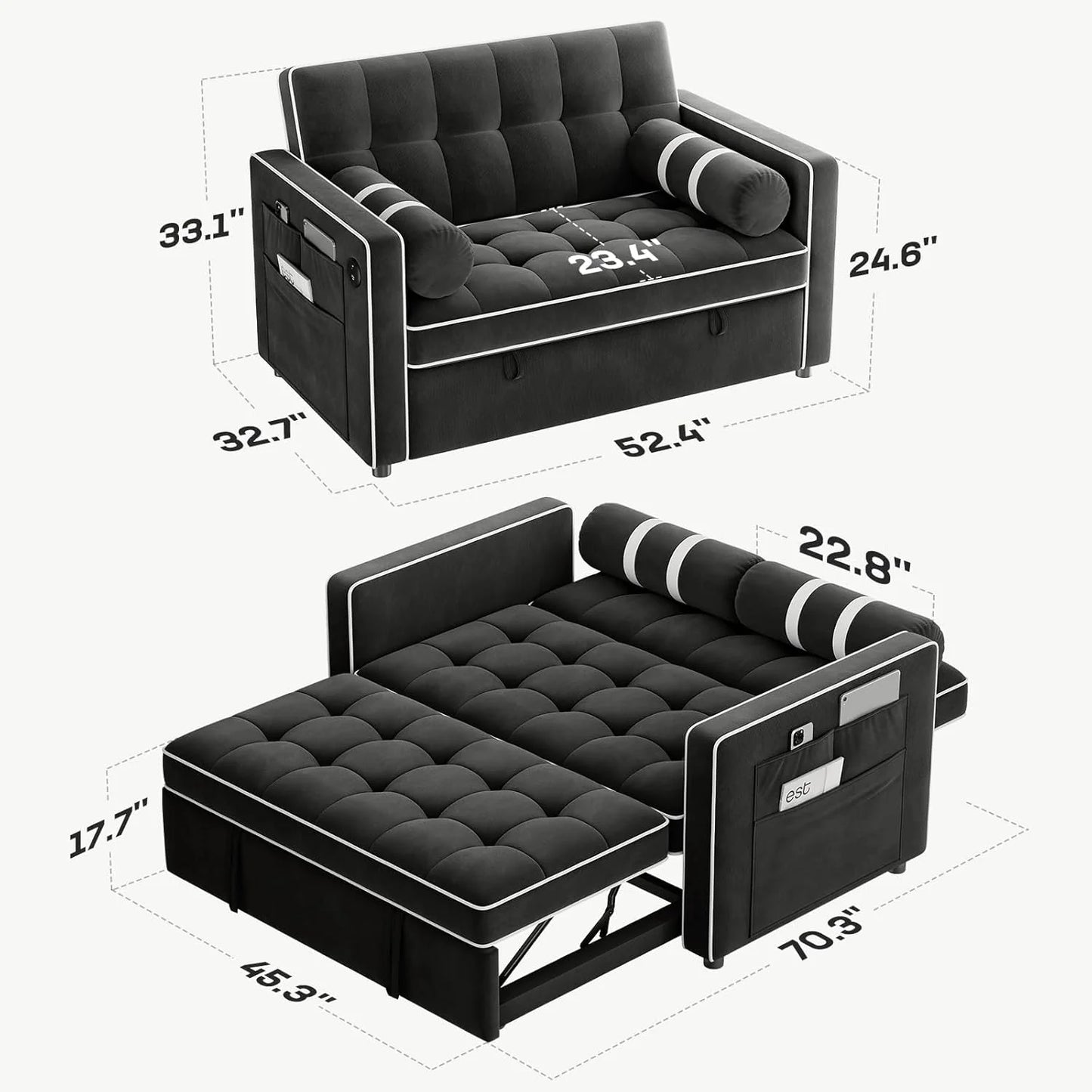 Sofa Bed 3-in-1 Convertible Sleeper Sofa