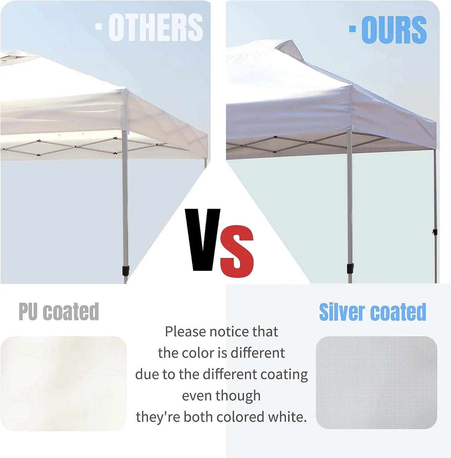 10x10 Pop-Up Awning - One-Click Installation Beach Tent - Outdoor Sunshade Silver Coated Top, 3 Heights and 4 Sand Pockets