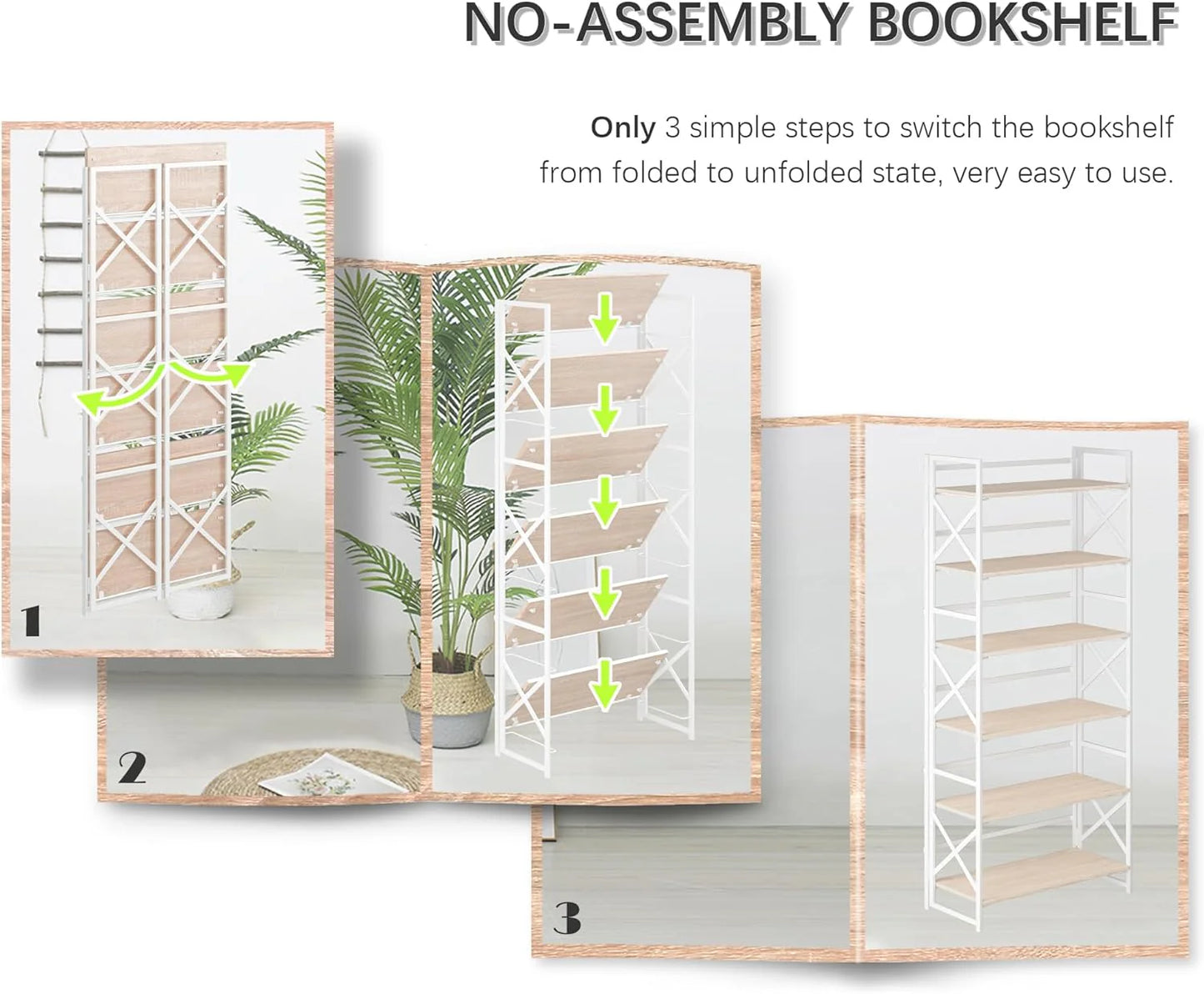 5 Tiers No Assembly Book Shelves 51.2" H Folding Bookshelf Bookcase