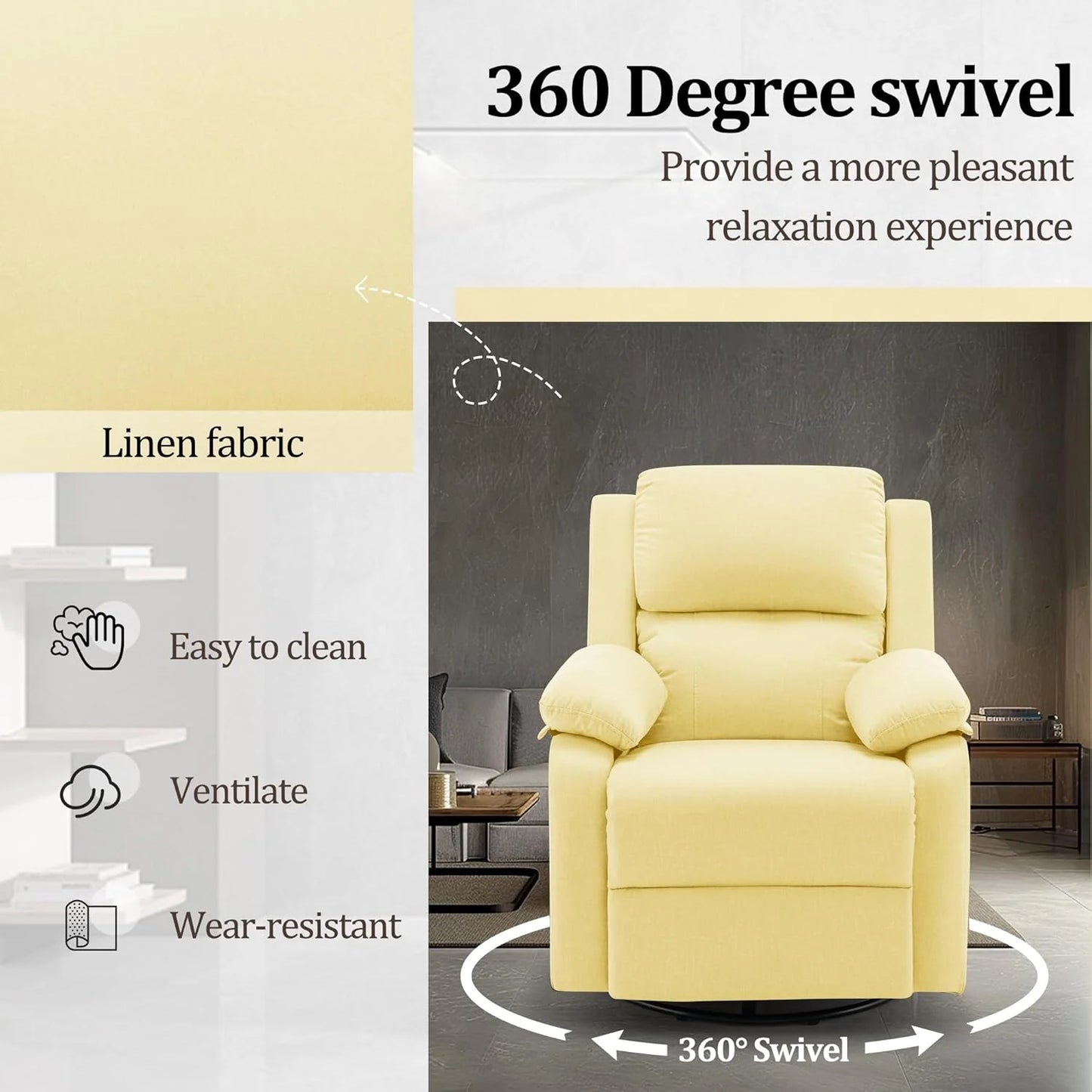 Reclining rocking chair 360 degree rotating fabric sliding reclining chair