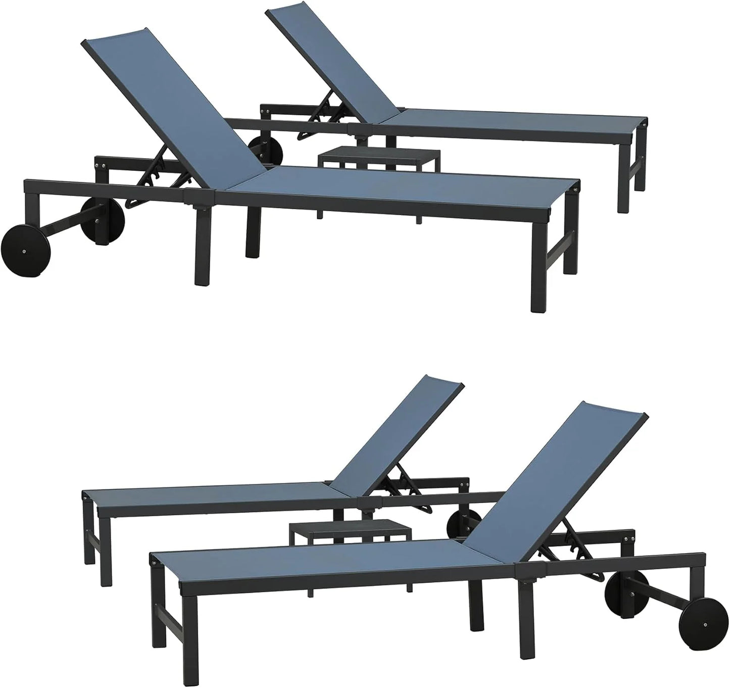 PURPLE LEAF Patio Tanning Lounge Chair Set with Face Down Hole Outdoor Aluminum Adjustable Reclining Chairs Wheels Pillows and Table for Poolside Beach Sunbathing Lounger, Beige