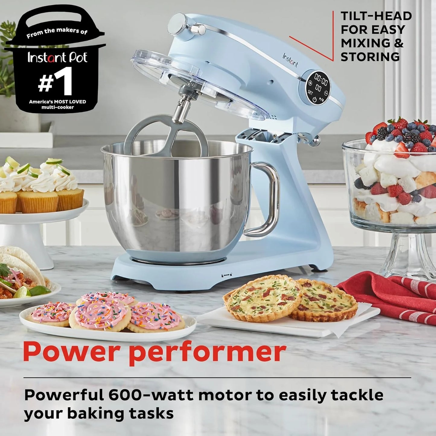 Instant Pot Instant Stand Mixer Pro 600W 10-Speed Electric Mixer with Digital Interface,7.4-Qt Stainless Steel Bowl,Dishwasher Safe Whisk,Dough Hook and Mixing Paddle