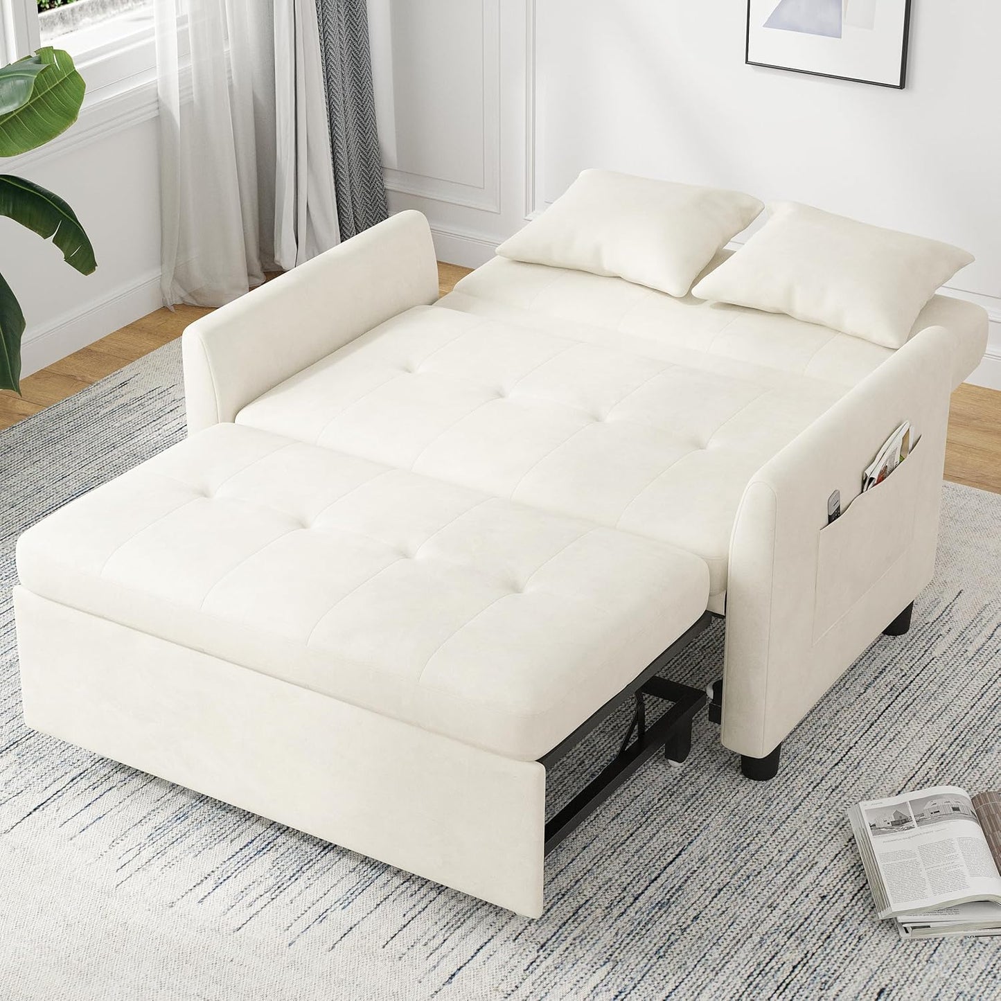 Sleeper Sofa Bed, 3 in 1 Convertible Sleeper Couch Bed Pull Out, Small Loveseat Sofa, Futon Sofa Bed Full Size, 46" Velvet Love Seat