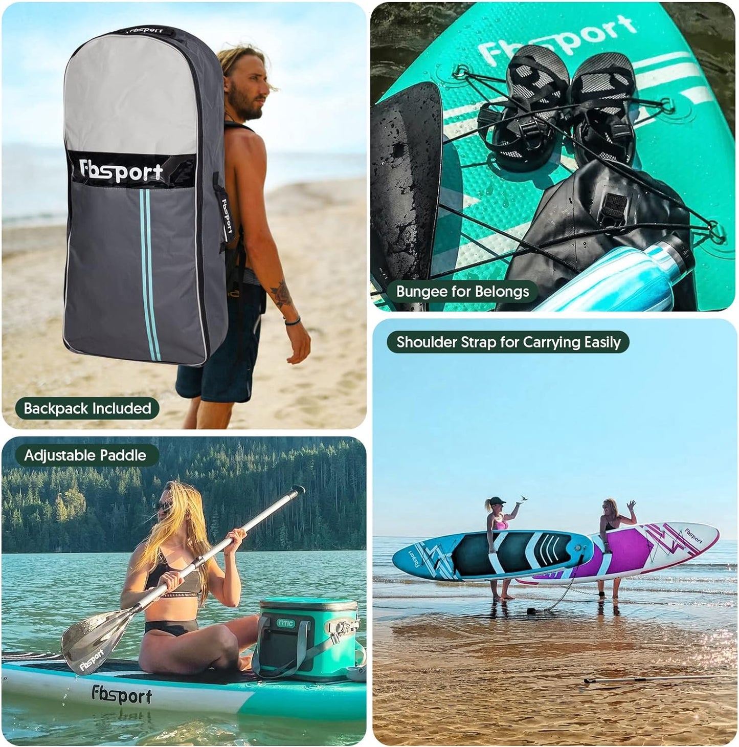 FBSPORT 11' Premium Stand Up Paddle Board, Yoga Board with Durable SUP Accessories & Carry Bag | Wide Stance, Surf Control, Non-Slip Deck, Leash, Paddle and Pump for Youth & Adult