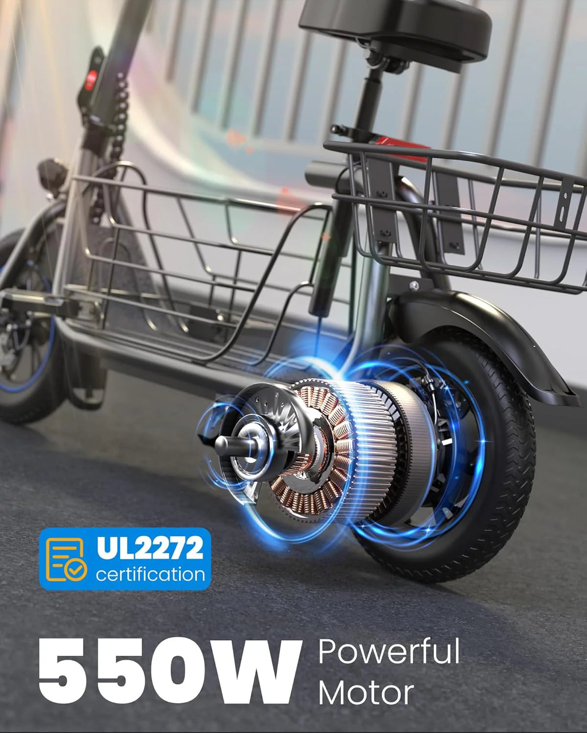 Gyroor Adult Electric Scooter with Large Center Basket, 20 Mile Range, Foldable, and Seat