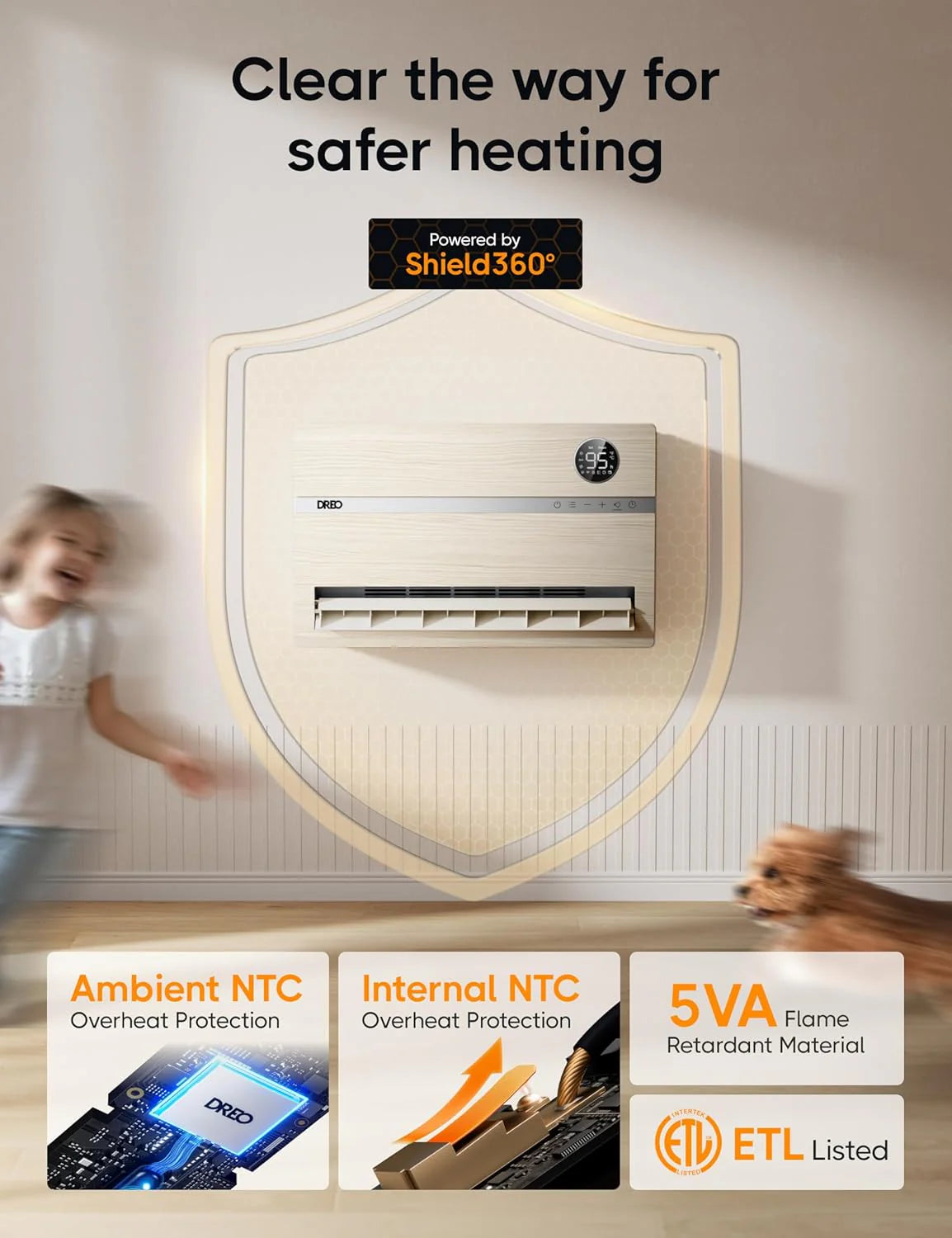 Smart wall mounted heater, bedroom electric heater, 1500W adjustable thermostat 24-hour timer easy to install indoor heater