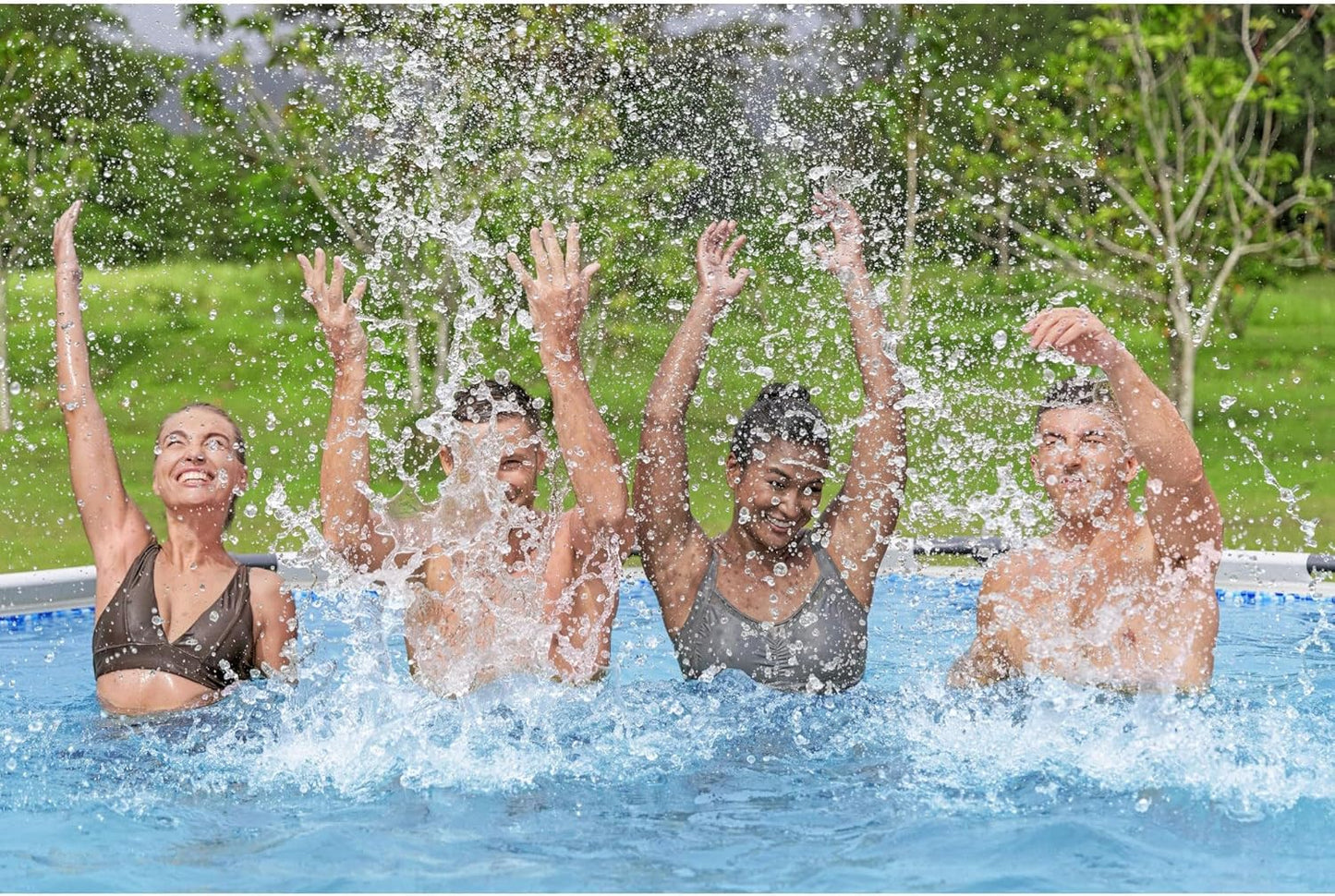 Steel Pro MAX 14 Foot x 48 Inch Round Metal Frame Above Ground Outdoor Swimming Pool Set with 1,000 Filter Pump, Ladder, and Cover, Gray