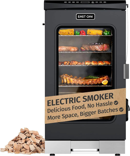 EAST OAK 30" Outdoor Electric Smoker | Built-in meat probe, smokes up to 6 times longer in a single load, side loader for uninterrupted smoking