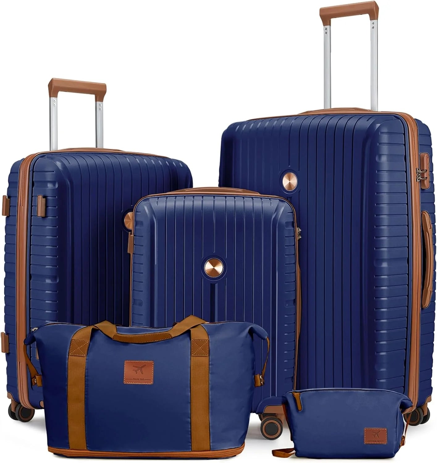 5-piece PP hardshell lightweight travel carry-on luggage set with dual spinner wheels and TSA lock