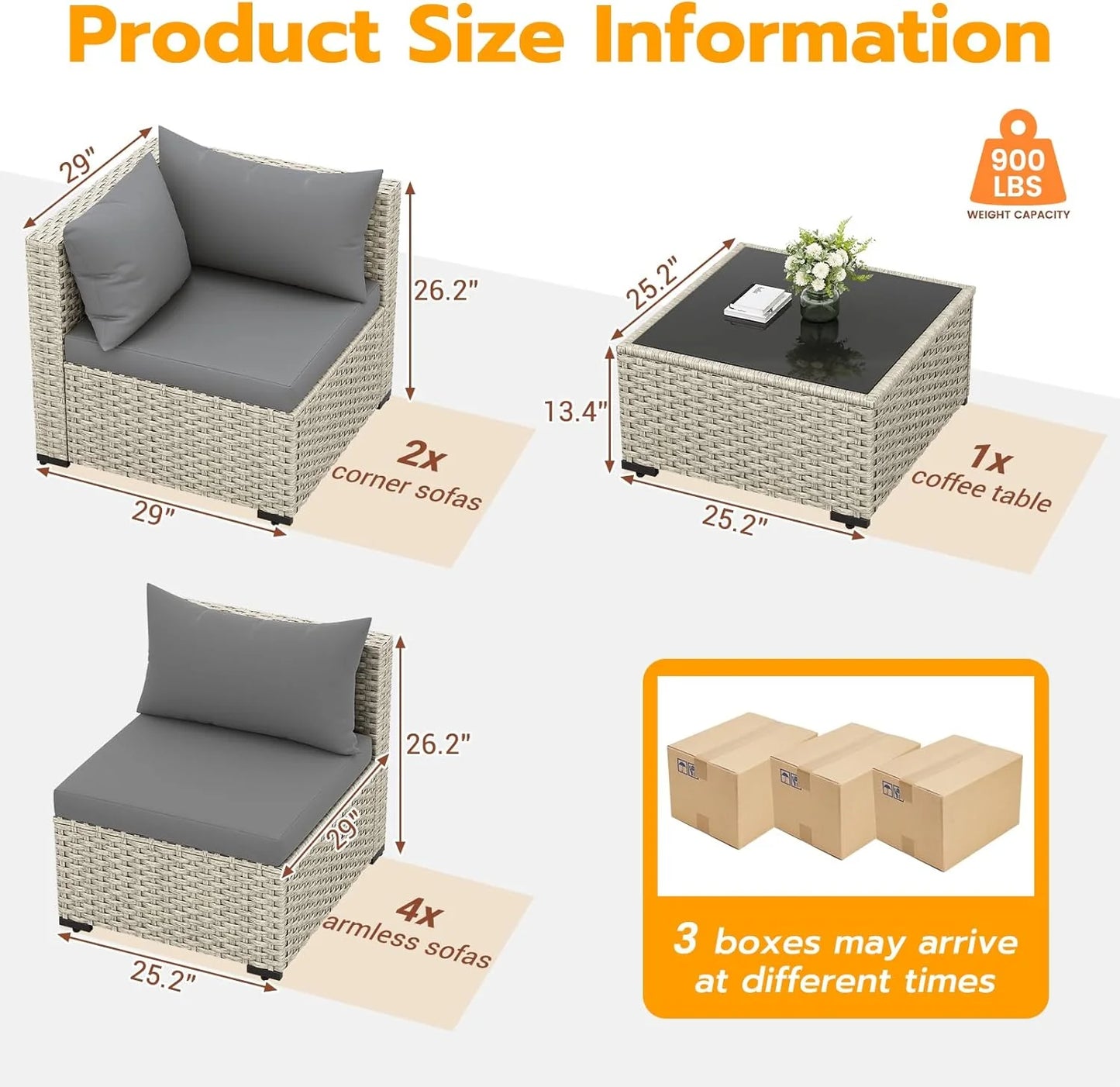 UDPATIO Outdoor Patio Furniture Set, 7-Piece PE Wicker Sectional Sofa with Tea Table, Outdoor Conversation Set