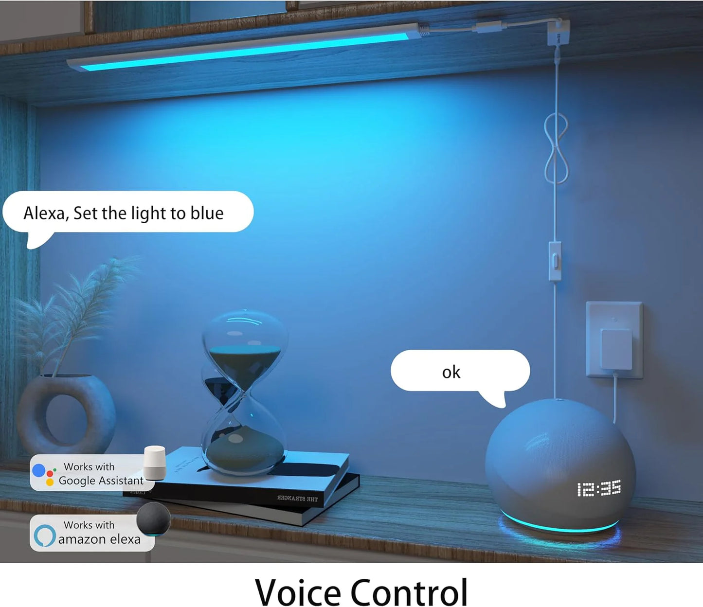 Smart under-cabinet lighting strip, white and color-changing dimmable