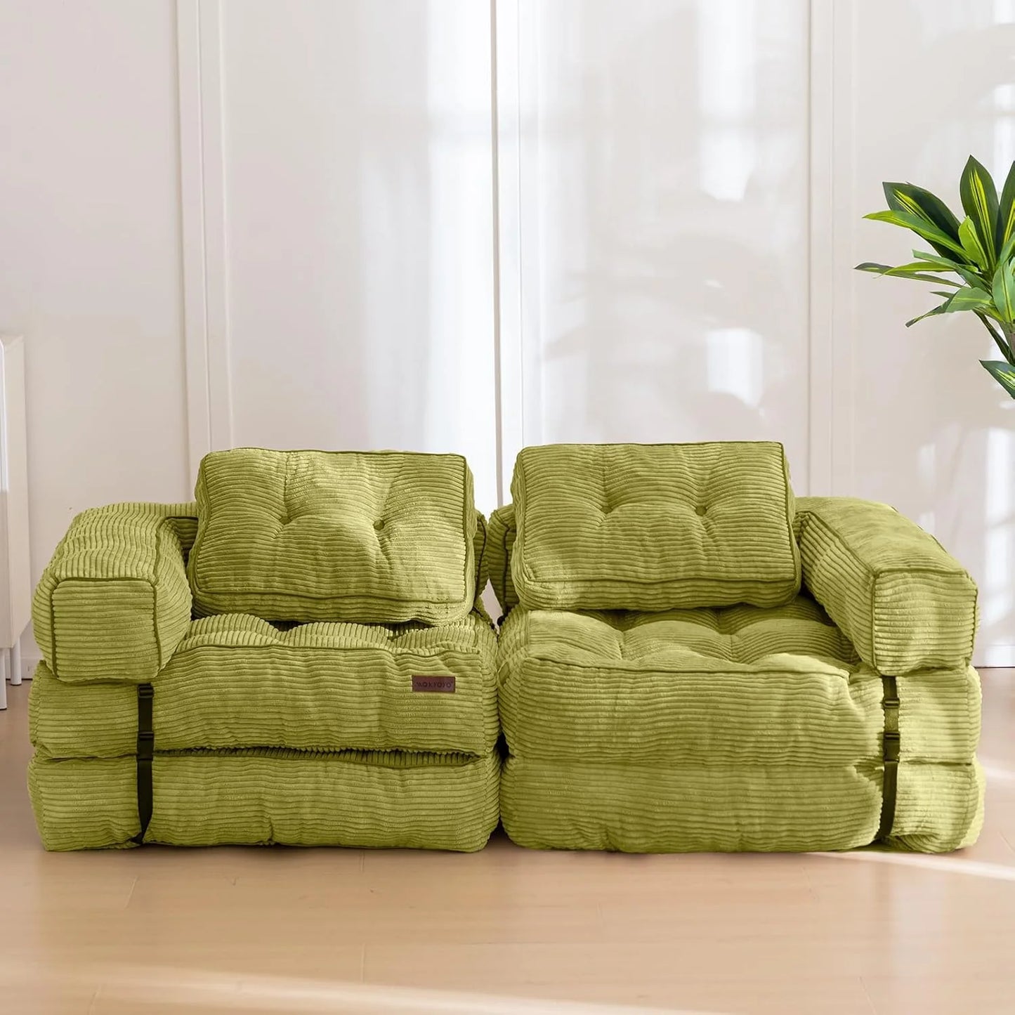 Folding Sofa Bed, L-Shaped Convertible Sofa Bed with Armrests and Pillows,